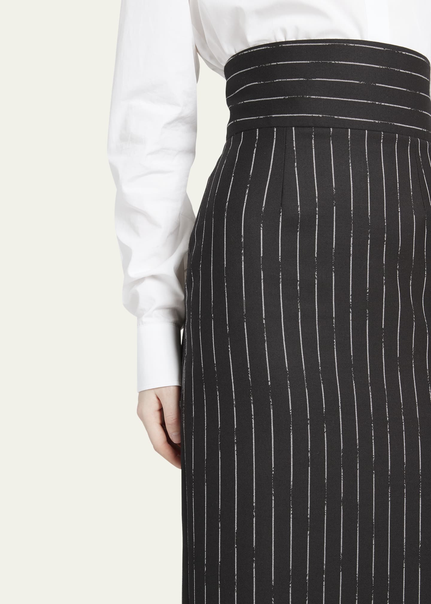 White pinstripe pencil skirt top