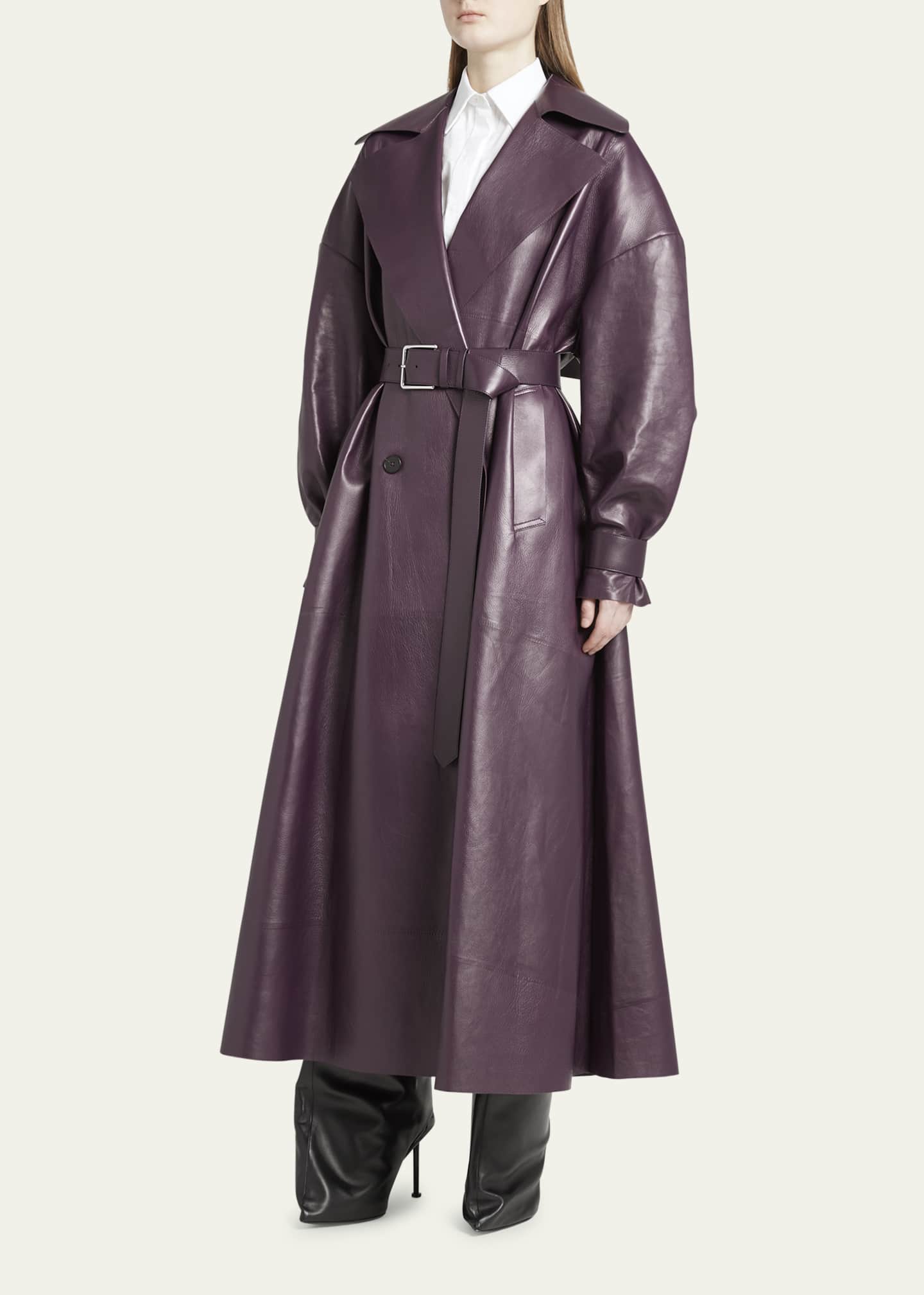 Alexander McQueen Oversize Belted Leather Trench Coat - Bergdorf Goodman