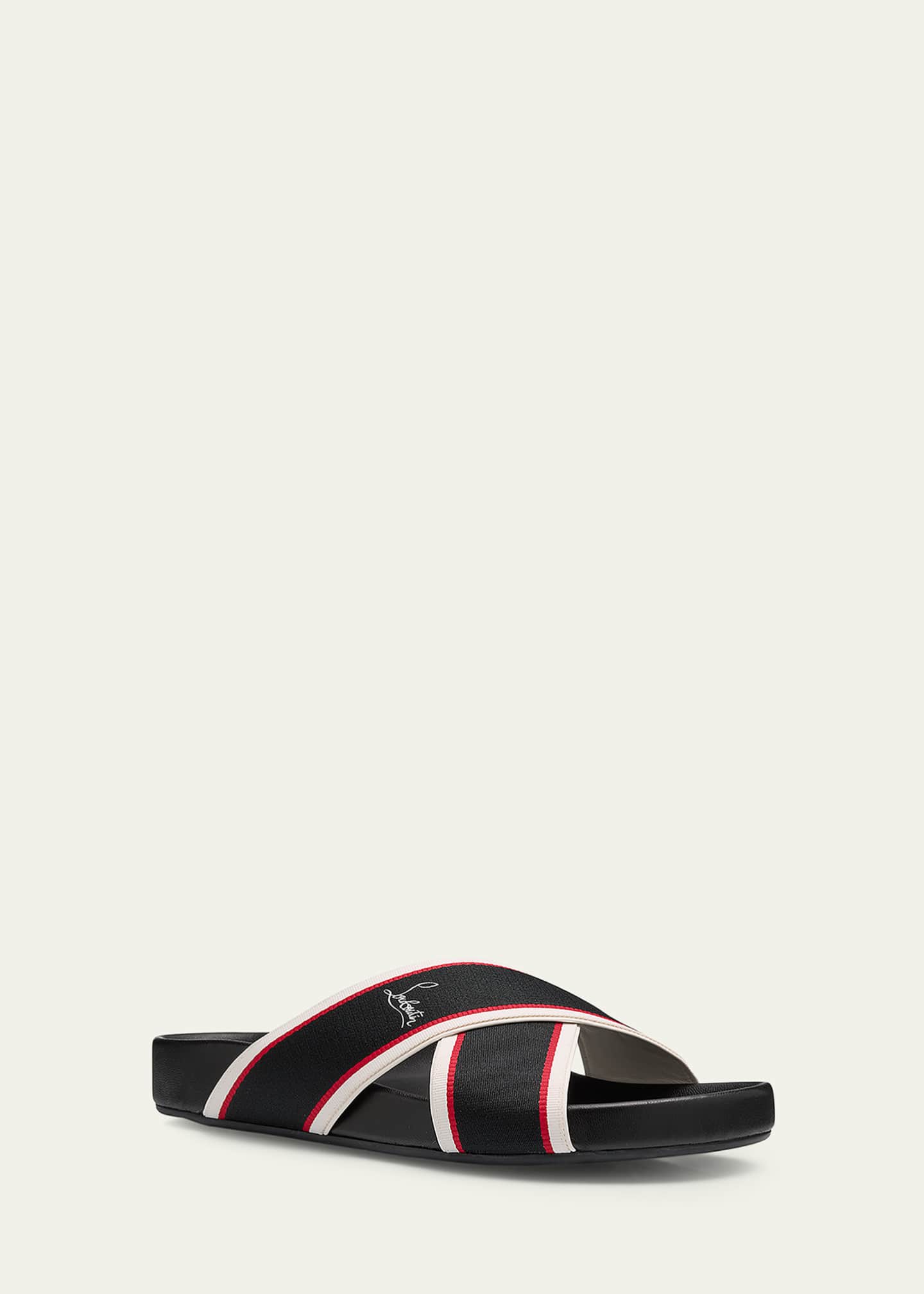 Christian Louboutin Hot Cross Bizz Slide Sandals Blk Red Wht