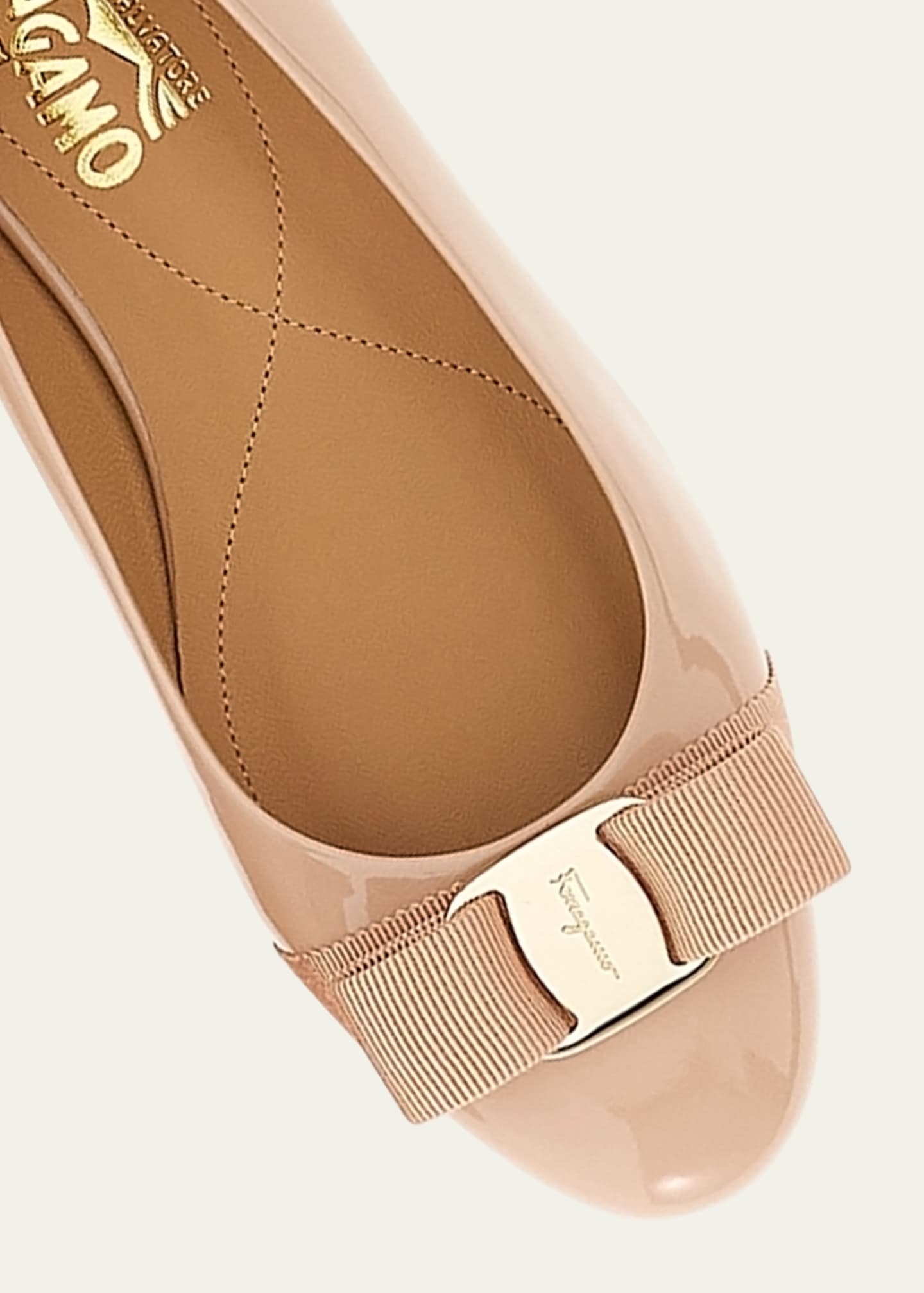 Ferragamo Varina Patent Leather Bow Ballerina Flats Image 2 of 2