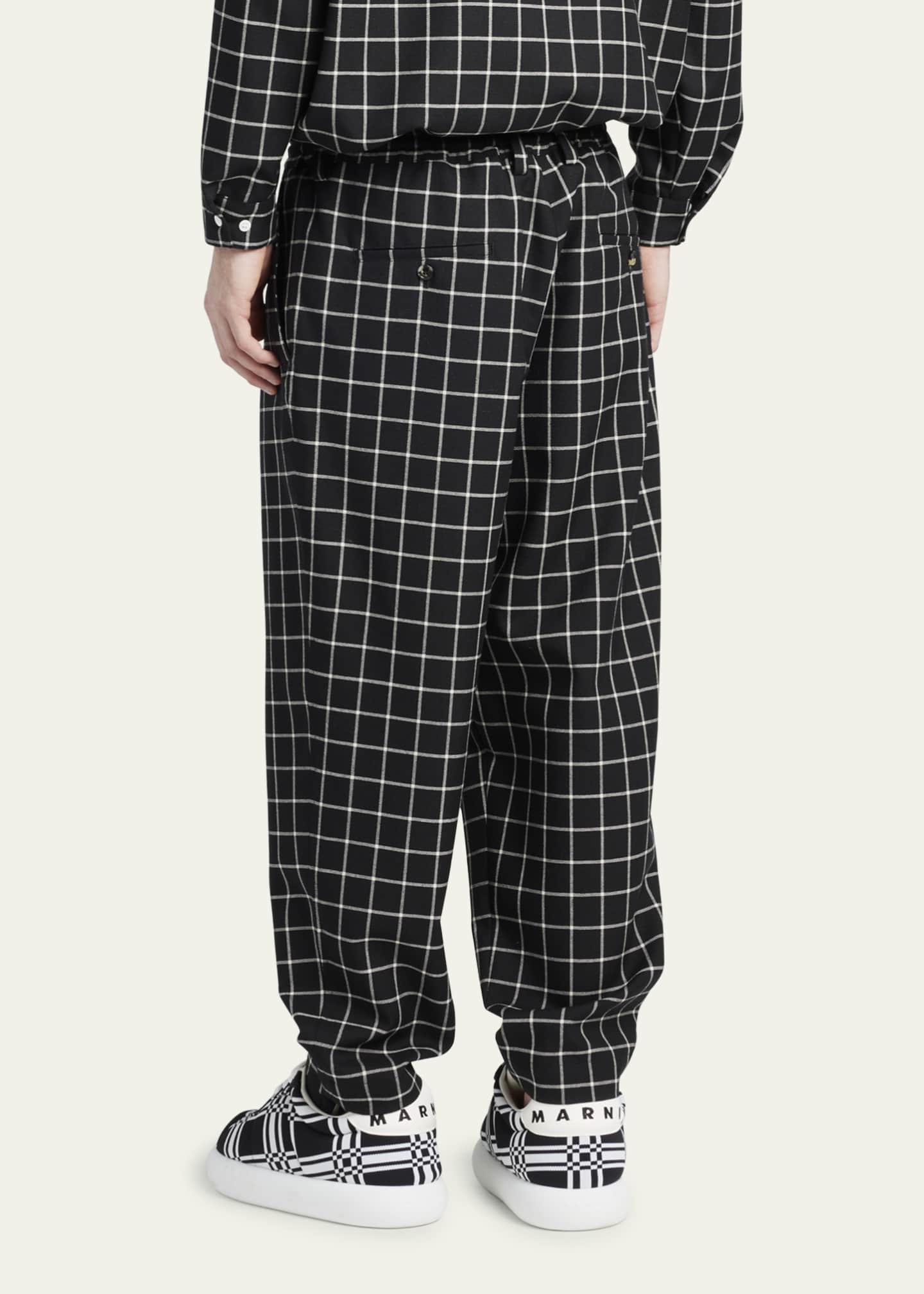 Marni Men's Baggy Pleated Grid Check Pants - Bergdorf Goodman