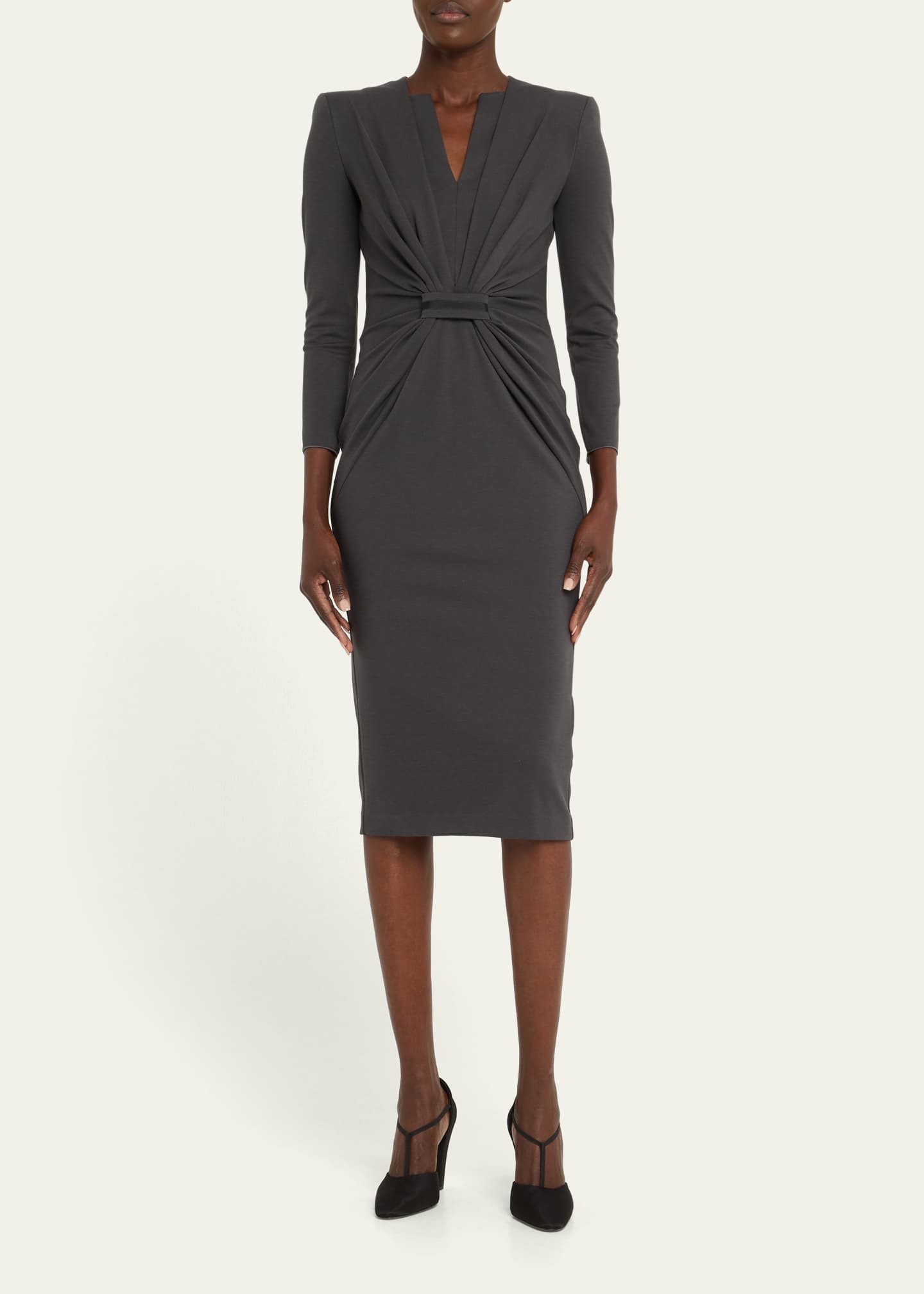 Giorgio Armani Tab-Front Gathered Jersey Sheath Dress Image 2 of 5
