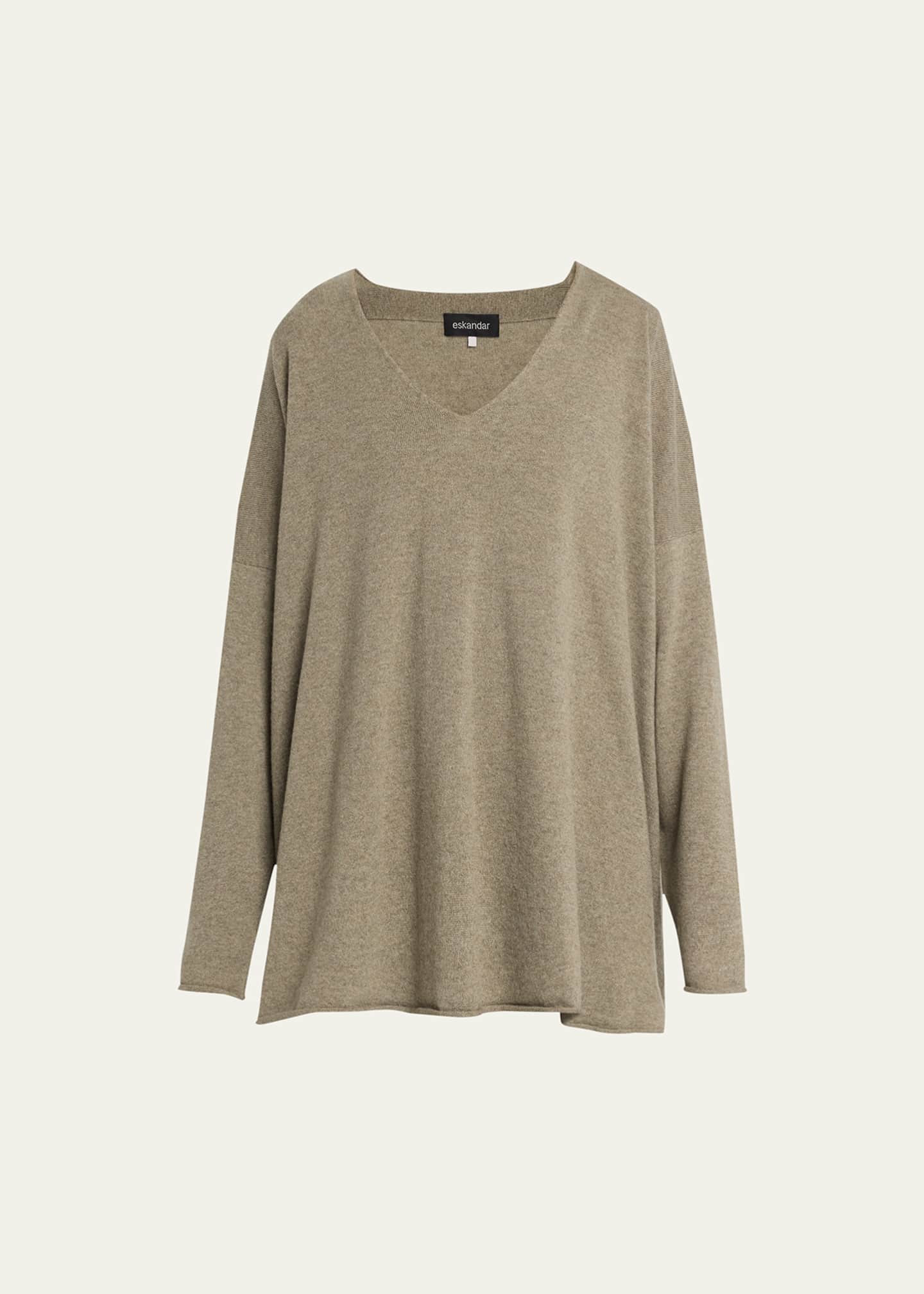 Eskandar Cashmere A Line V Neck Sweater Long Bergdorf Goodman