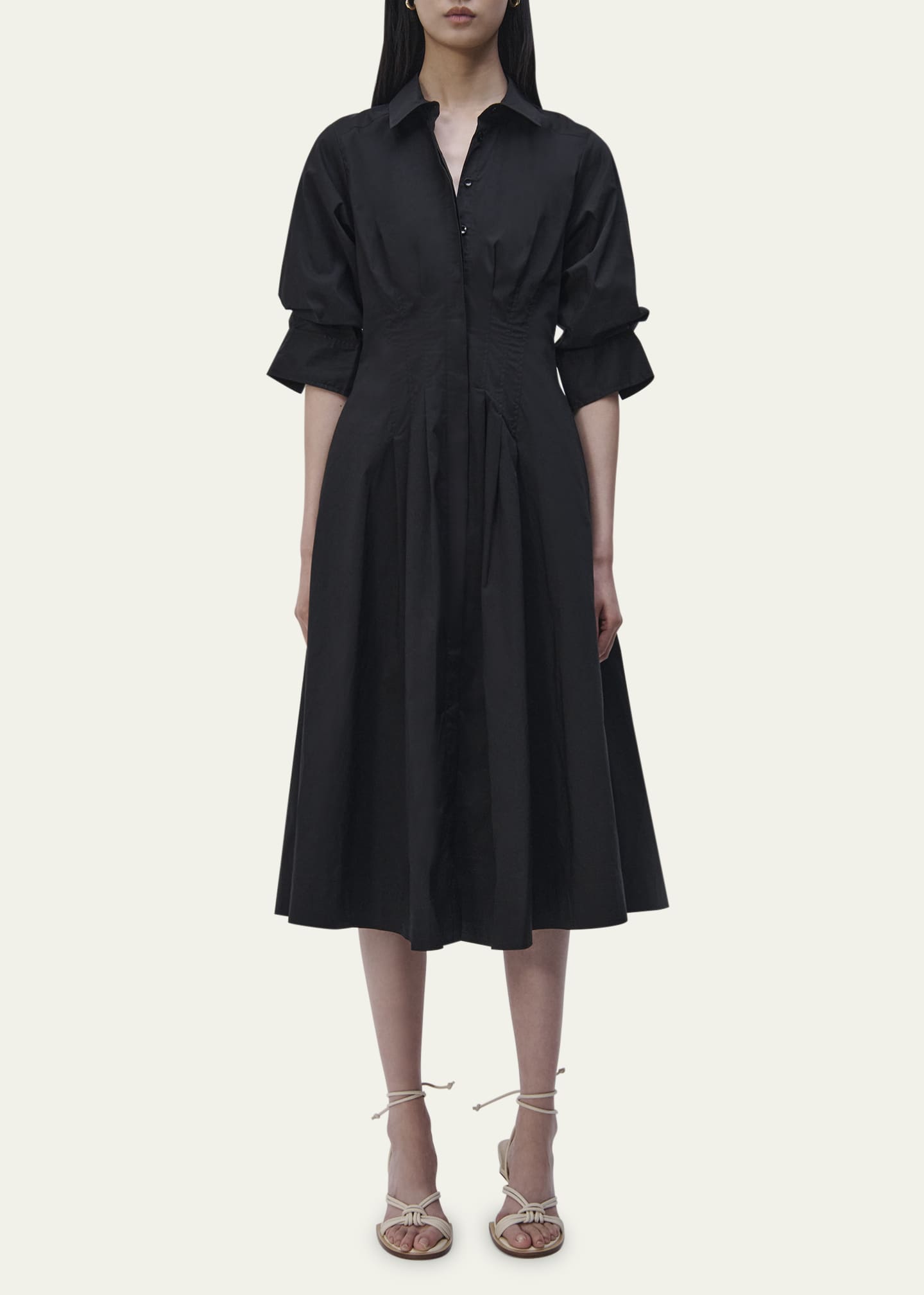 SIMKHAI Jazz Core Cotton Poplin Pintuck Midi Dress Image 2 of 5