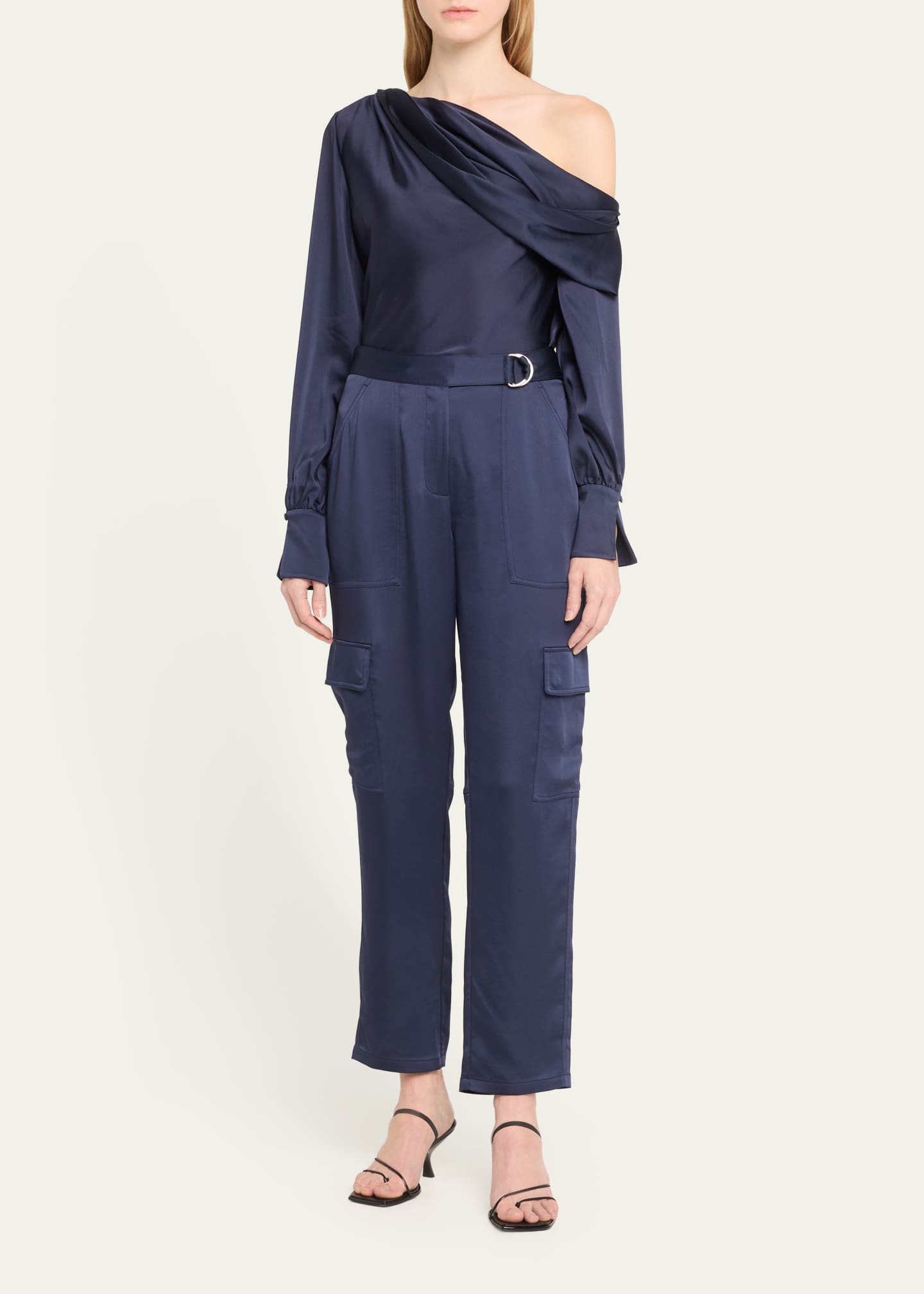 SIMKHAI Alice Draped Satin One-Shoulder Top Image 2 of 5