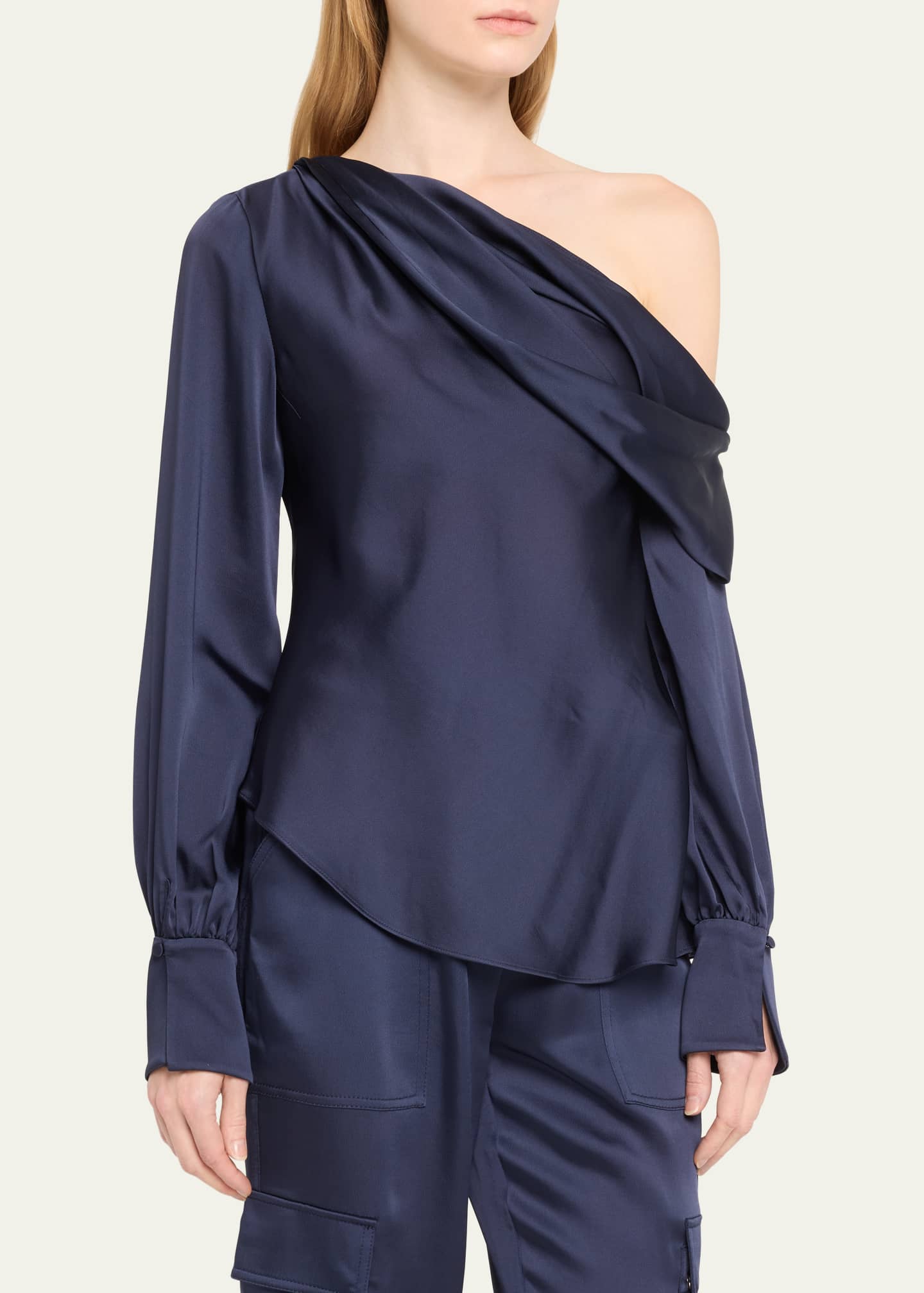 SIMKHAI Alice Draped Satin One-Shoulder Top Image 4 of 5