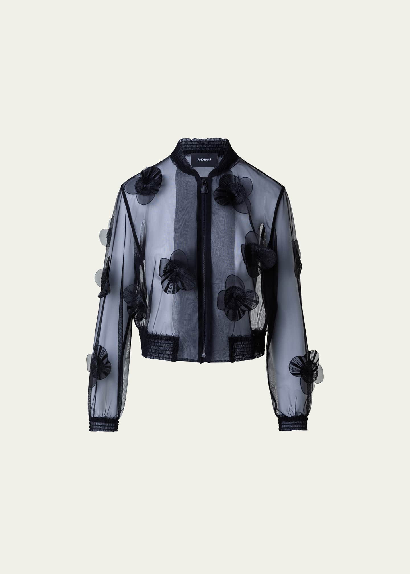 Akris Taide Tulle Bomber Jacket with Poppies Embellishment Bergdorf Goodman