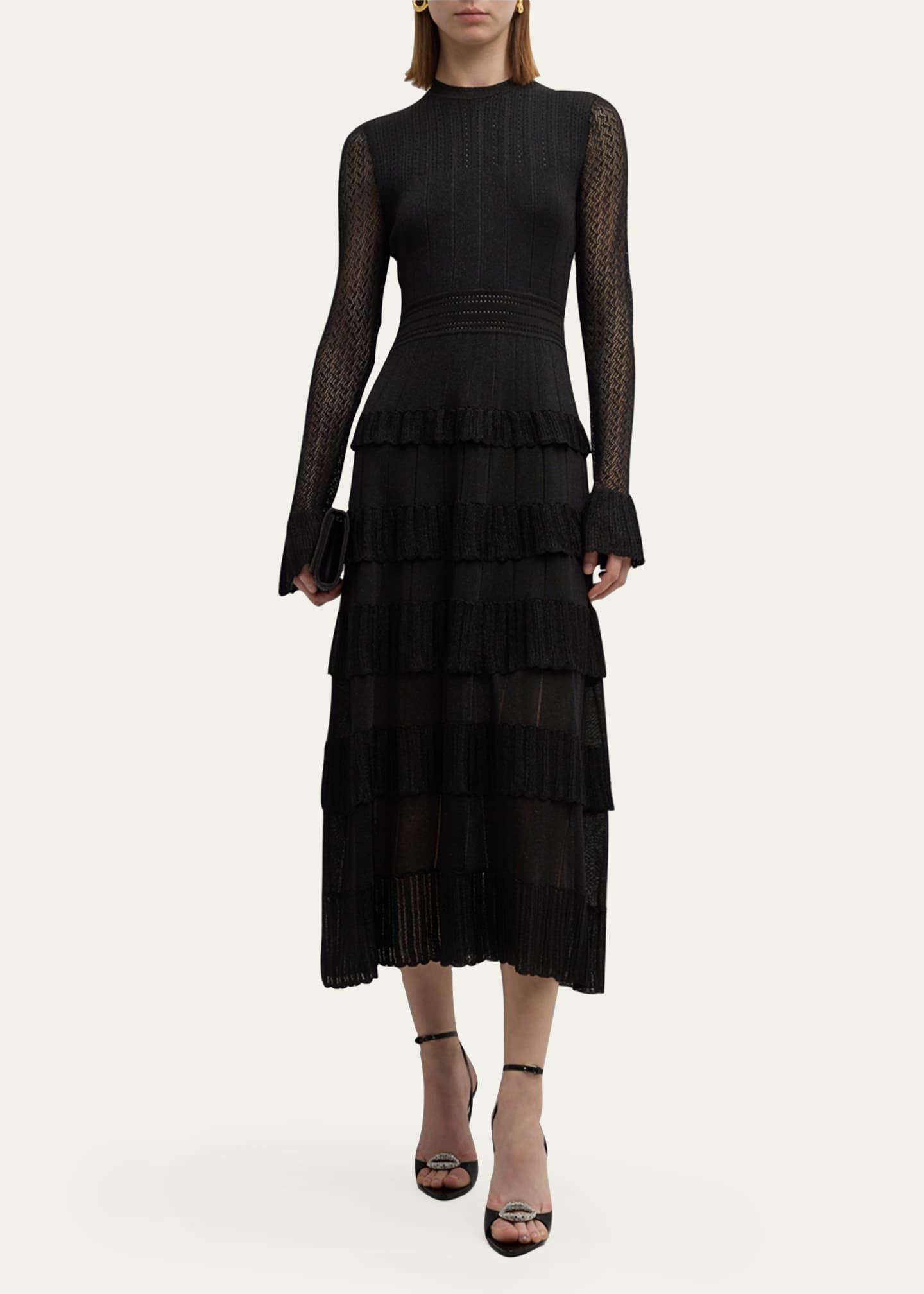 Lela Rose Piper Knit Maxi Dress with Tiered Ruffle Detail - Bergdorf ...