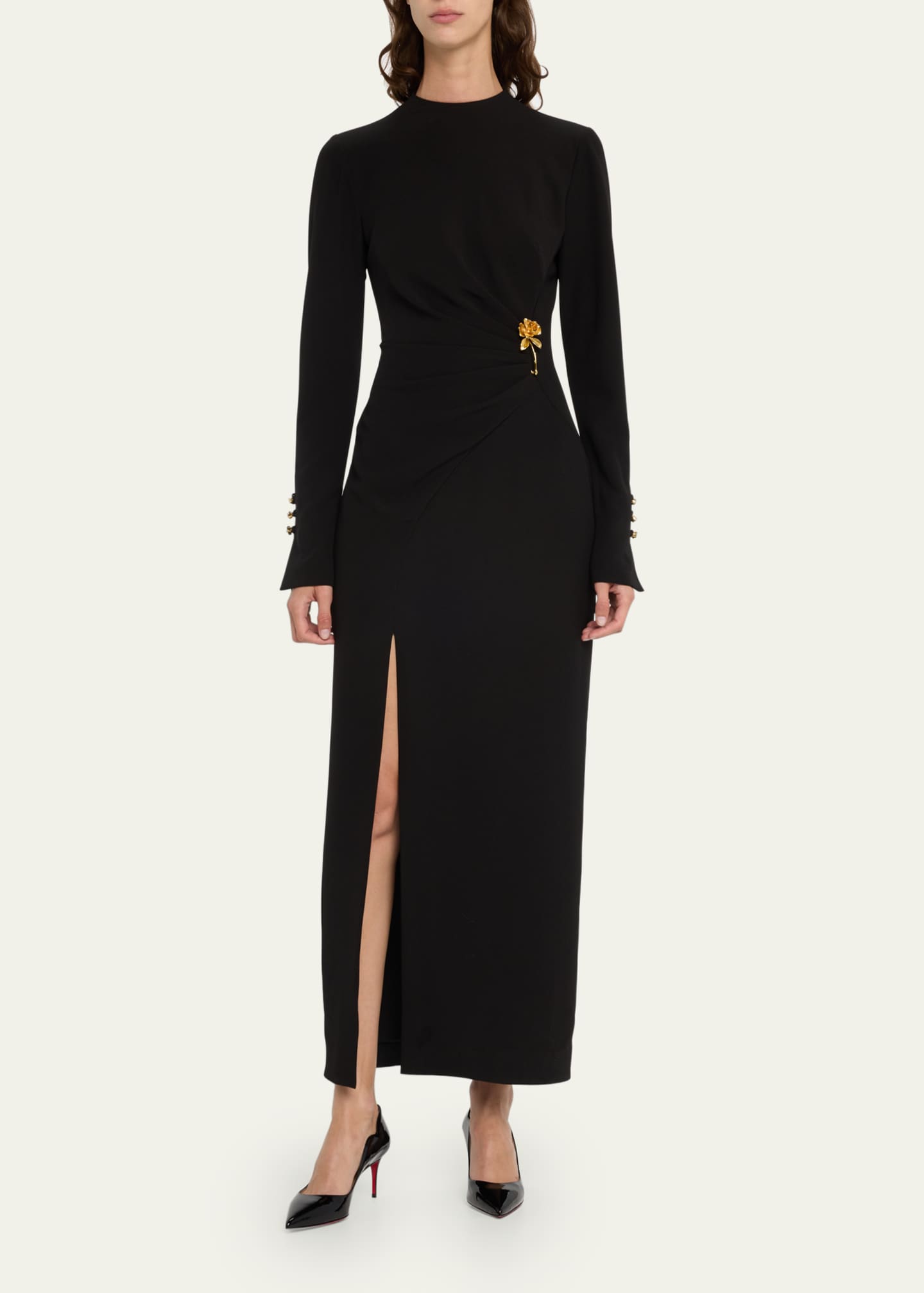 Lela Rose Draped Sheath Dress with Gold-Tone Detail - Bergdorf Goodman