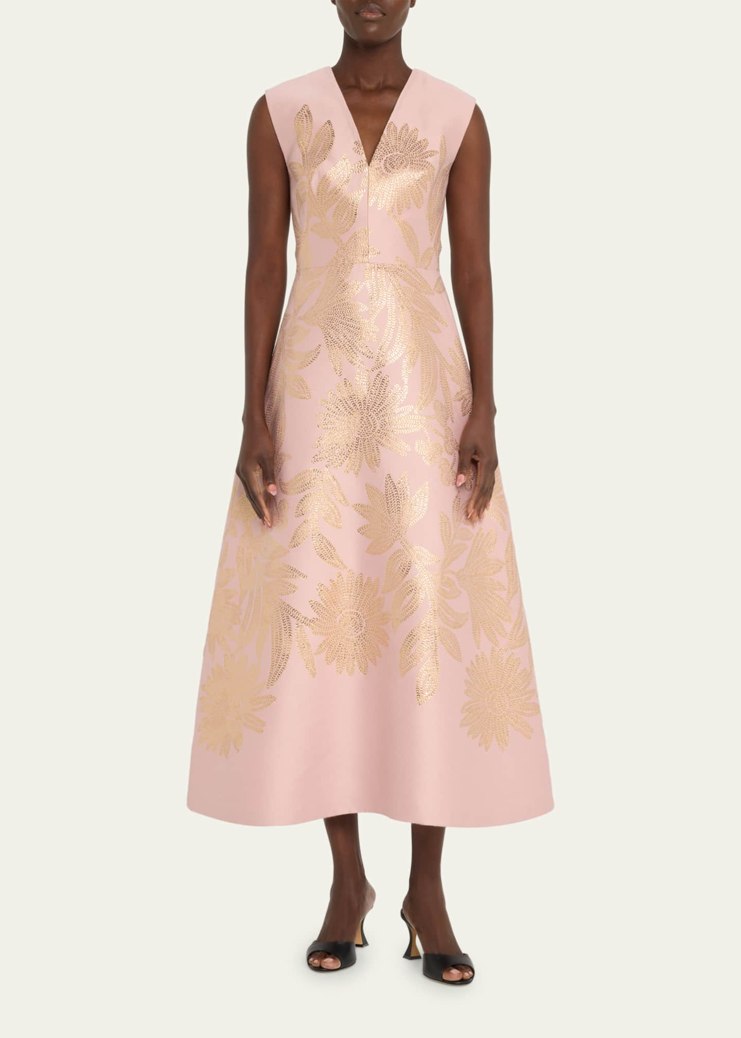 Felice Metallic Floral Jacquard Midi Dress With Cape