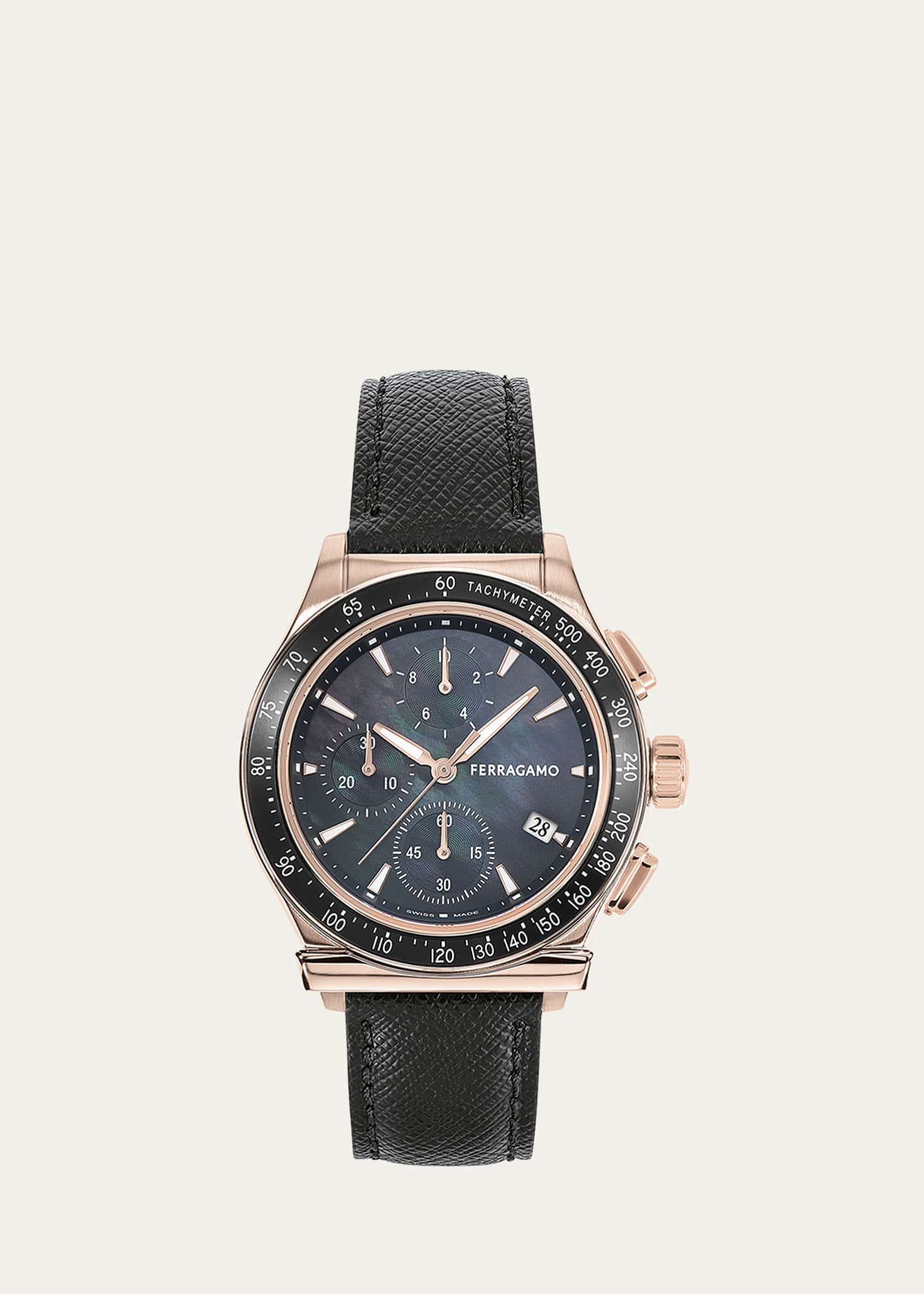 Ferragamo 38mm Ferragamo 1927 Chrono Watch with Leather Strap, Black Image 1 of 4