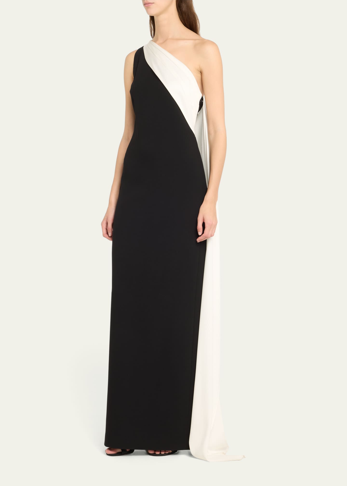 Roland Mouret One Shoulder Cady Gown with Monochrome Detail