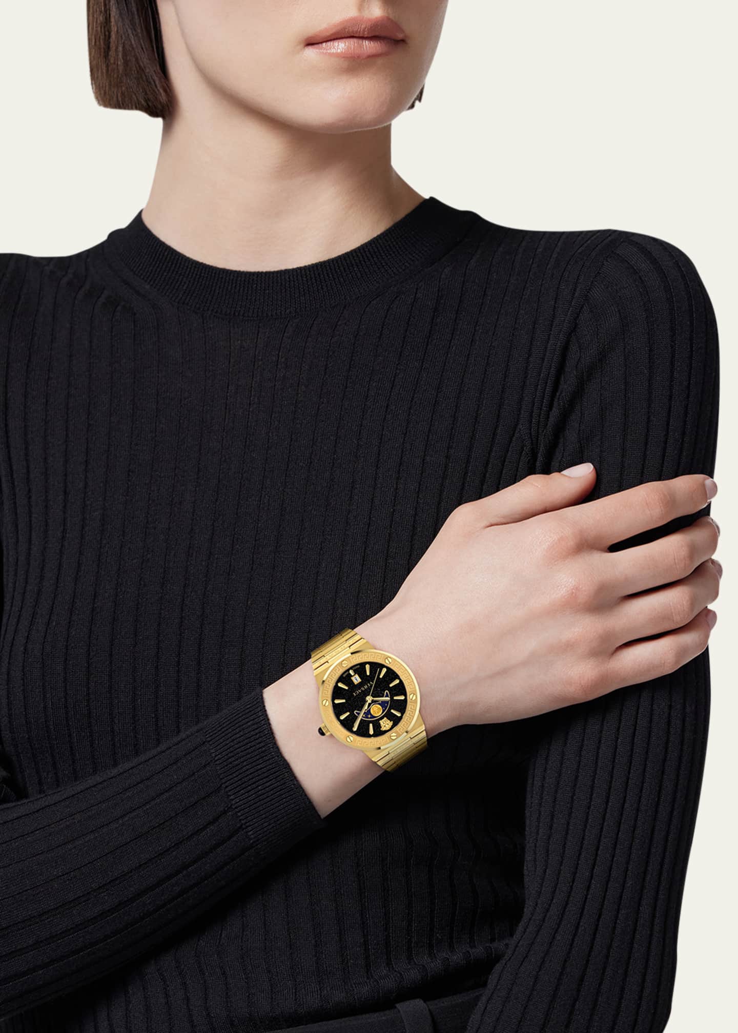 Versace 38mm Greca Logo Watch with Bracelet Strap, Gold Plated Image 2 of 5