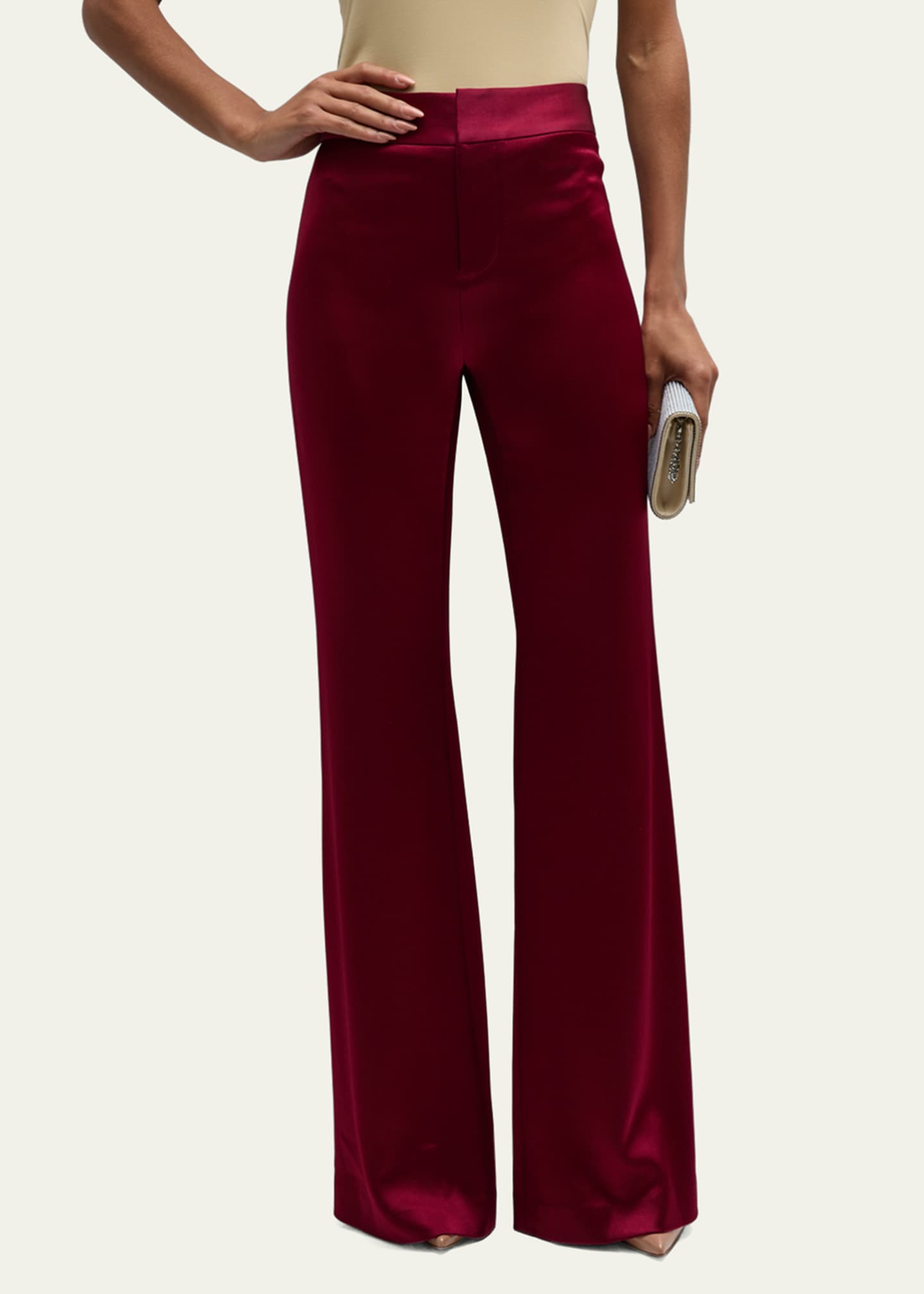 Alice + Olivia Deanna High-Waisted Bootcut Satin Pants - Bergdorf Goodman