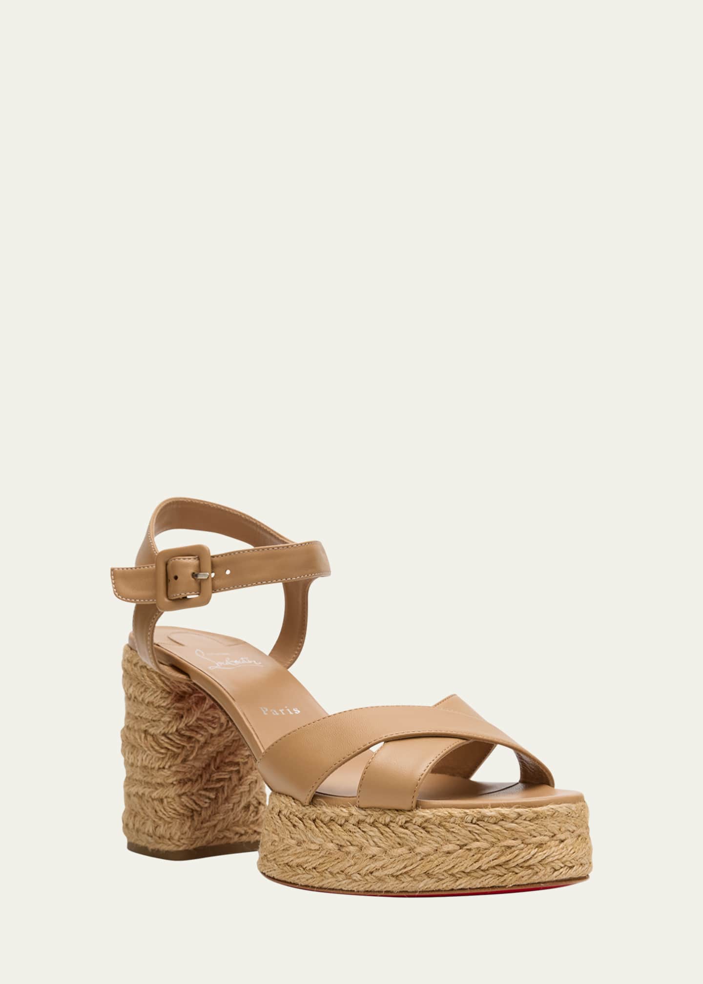 Christian Louboutin Calakala Leather Crisscross Red Sole Espadrille Sandals Image 3 of 7