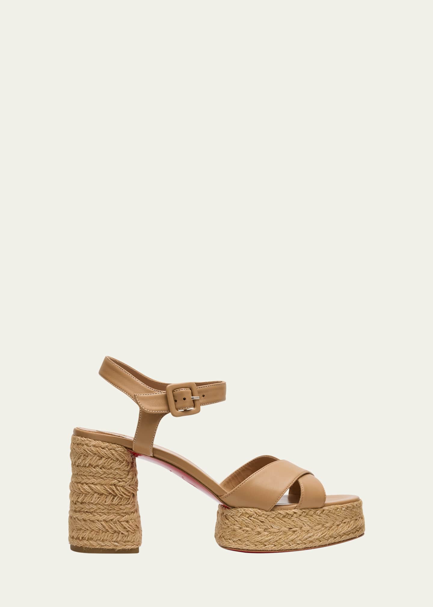 Christian Louboutin Calakala Leather Crisscross Red Sole Espadrille Sandals Image 1 of 7