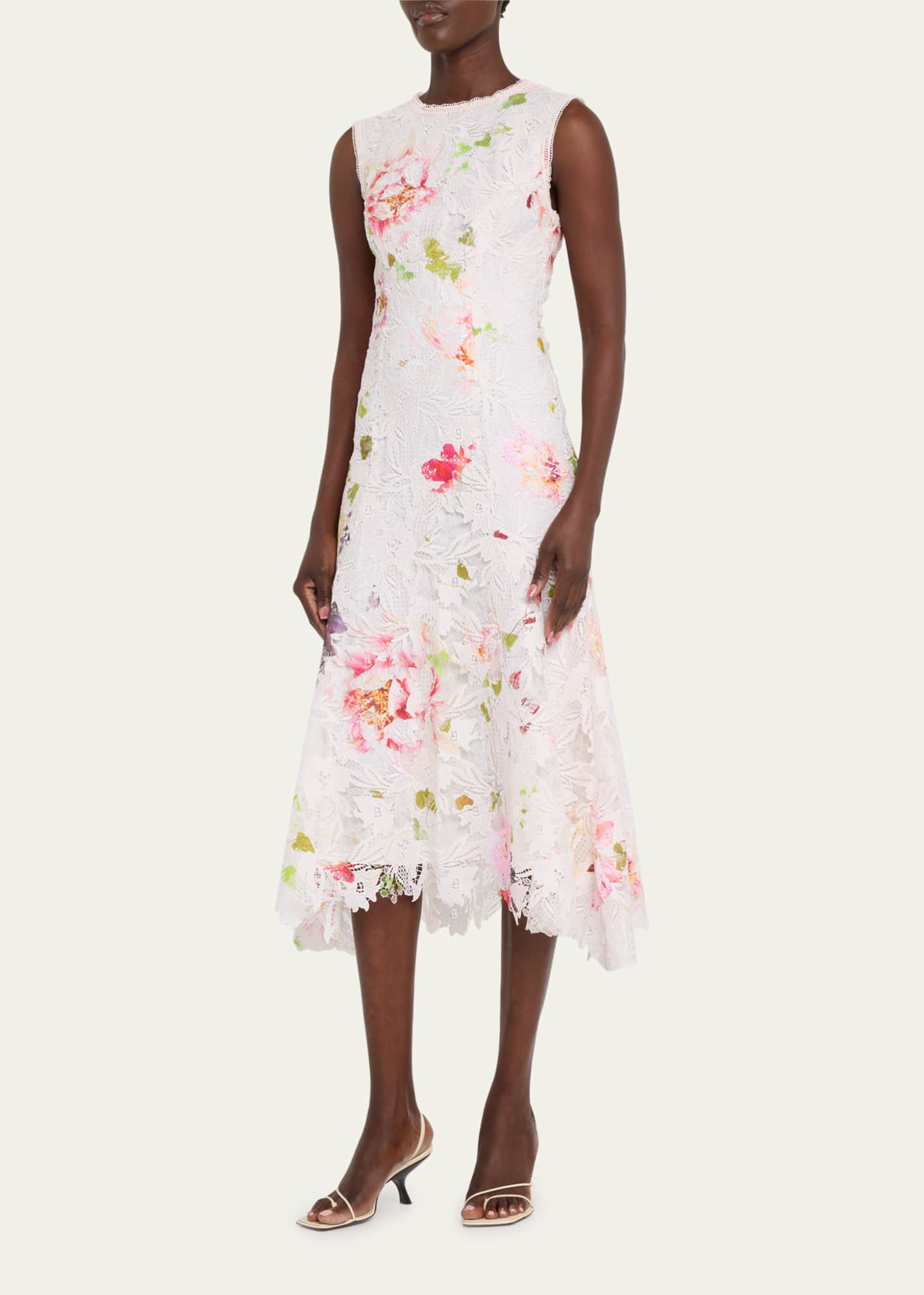Monique Lhuillier Floral Printed Lace Midi Dress - Bergdorf Goodman