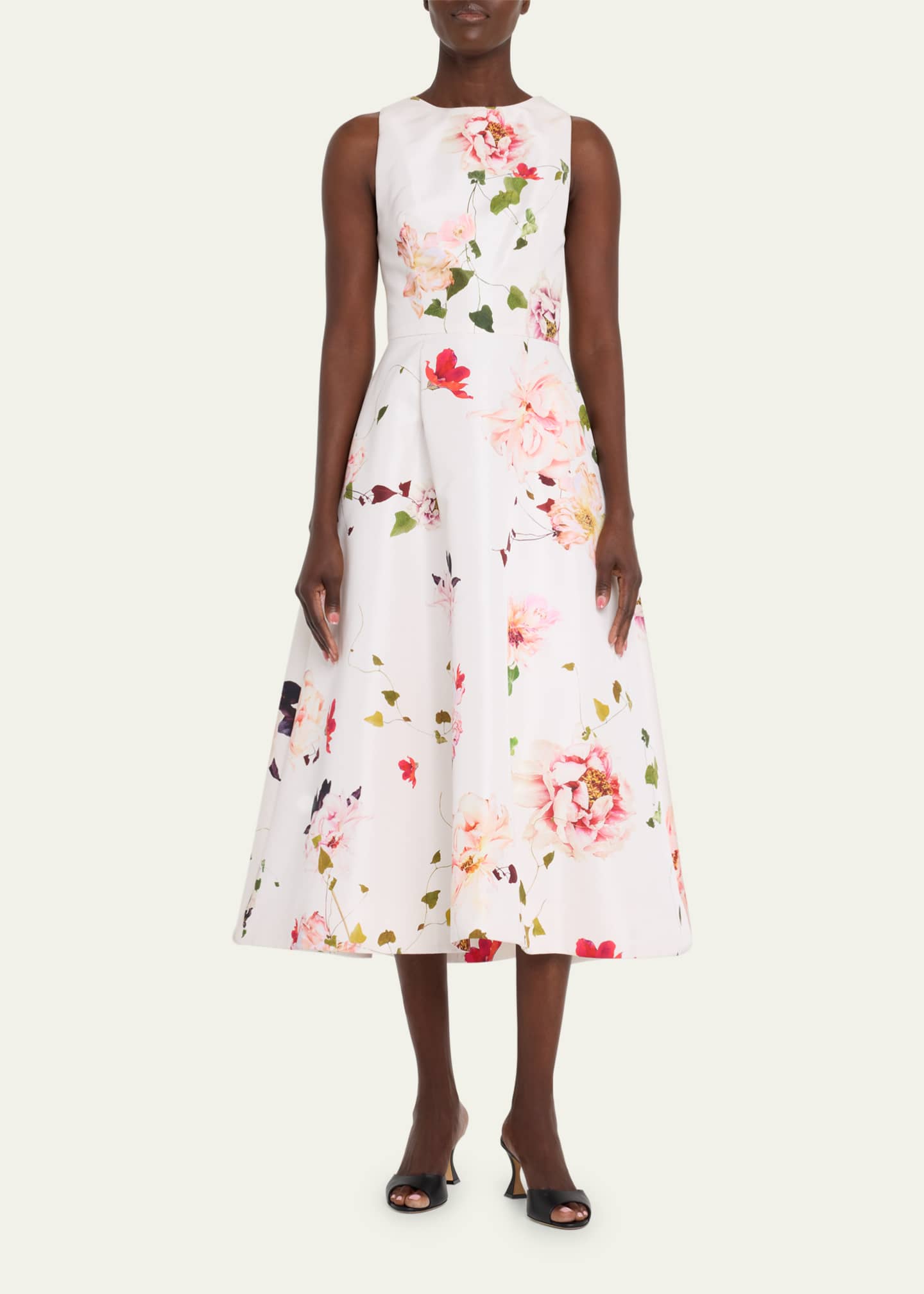 Monique Lhuillier Fit-and-Flare Floral Print Midi Dress - Bergdorf Goodman