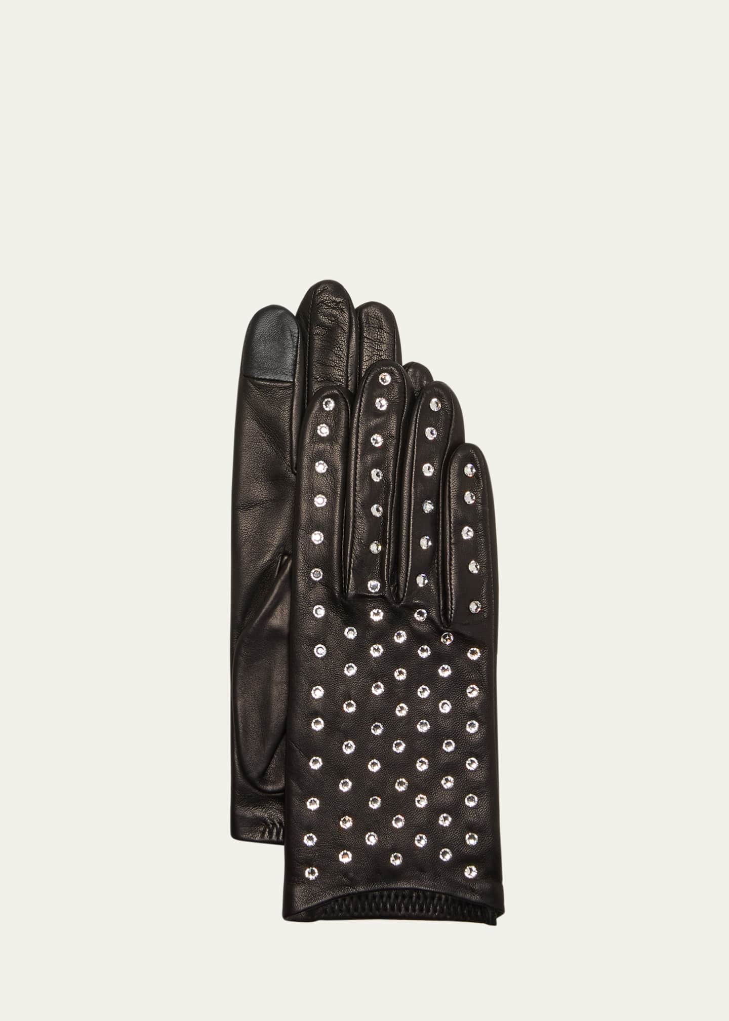 Agnelle Bejeweled Leather Gloves