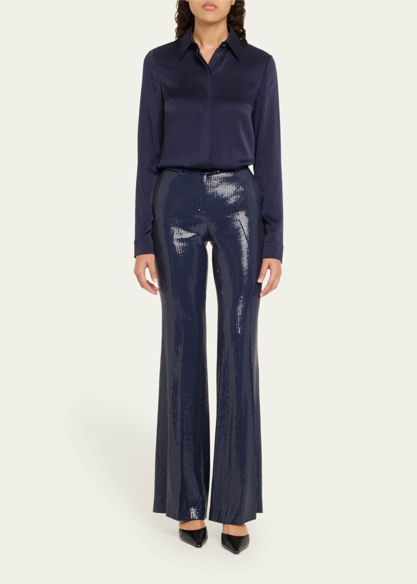 Michael Kors Collection Haylee Sequined Flare Crepe Trousers Image 2 of 5