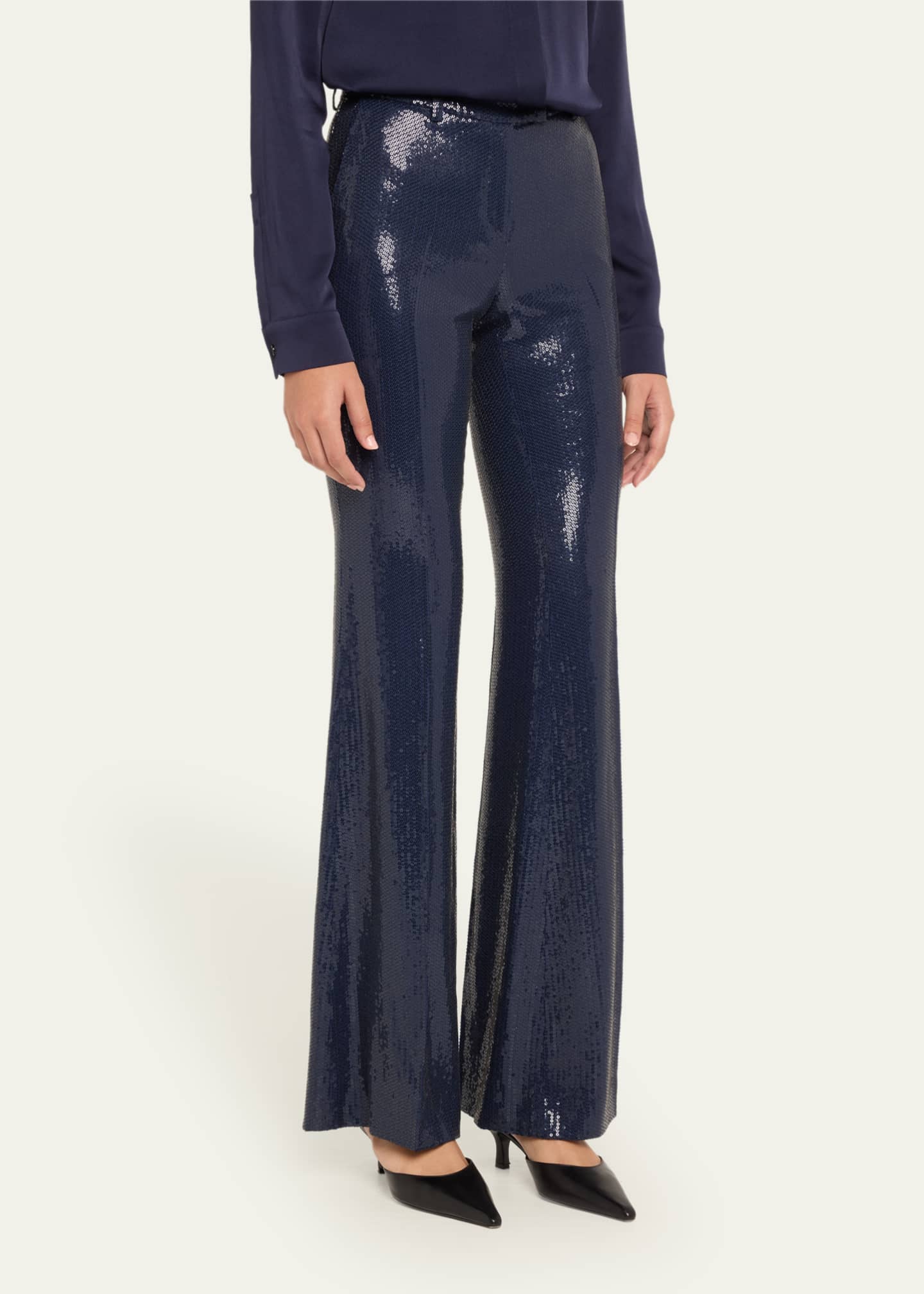 Michael Kors Collection Haylee Sequined Flare Crepe Trousers Image 4 of 5