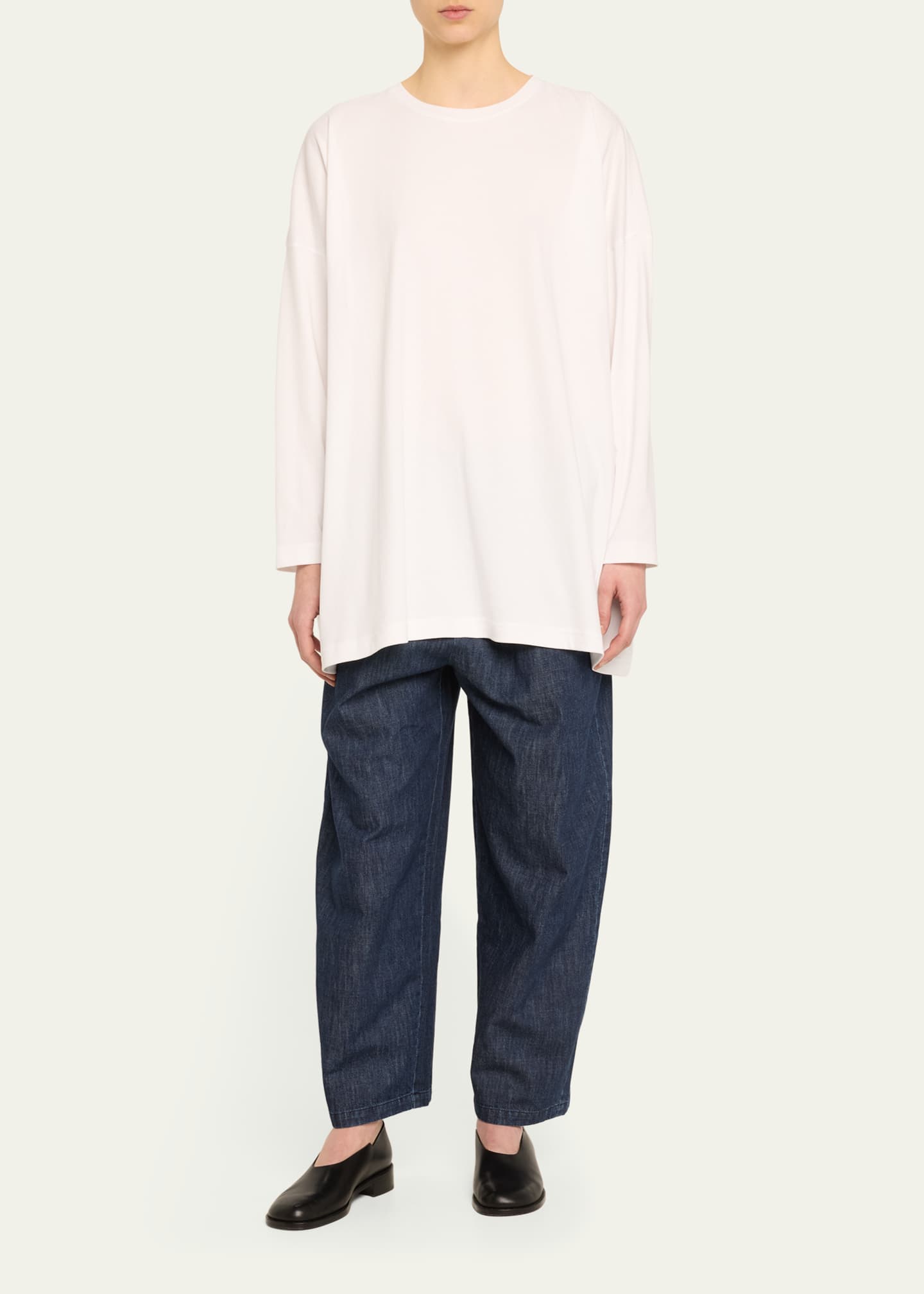 Eskandar Round Neck Long Sleeve Cotton T-Shirt Image 2 of 5