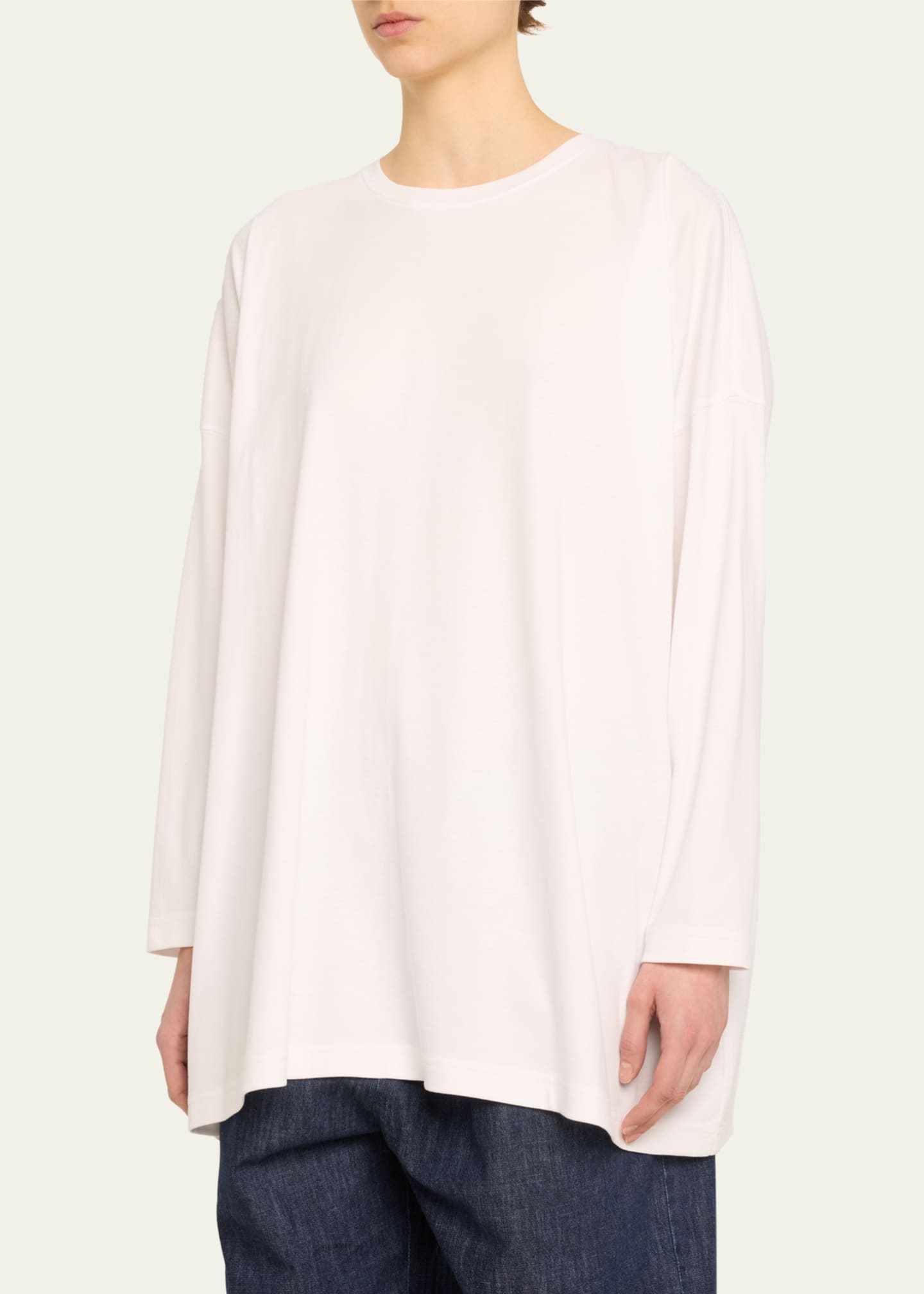 Eskandar Round Neck Long Sleeve Cotton T-Shirt Image 4 of 5