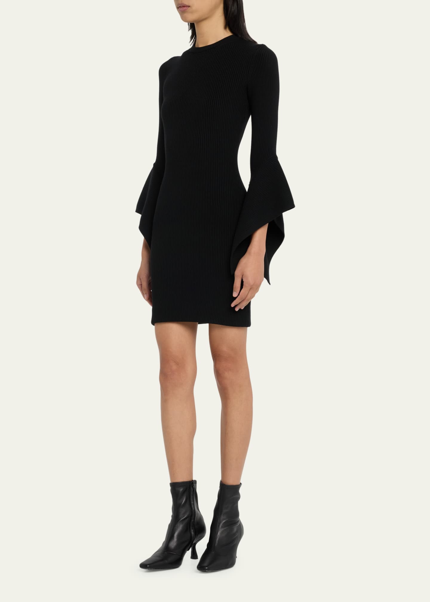 Michael Kors Collection Ribbed Flare-Sleeve Wool Mini Dress - Bergdorf ...