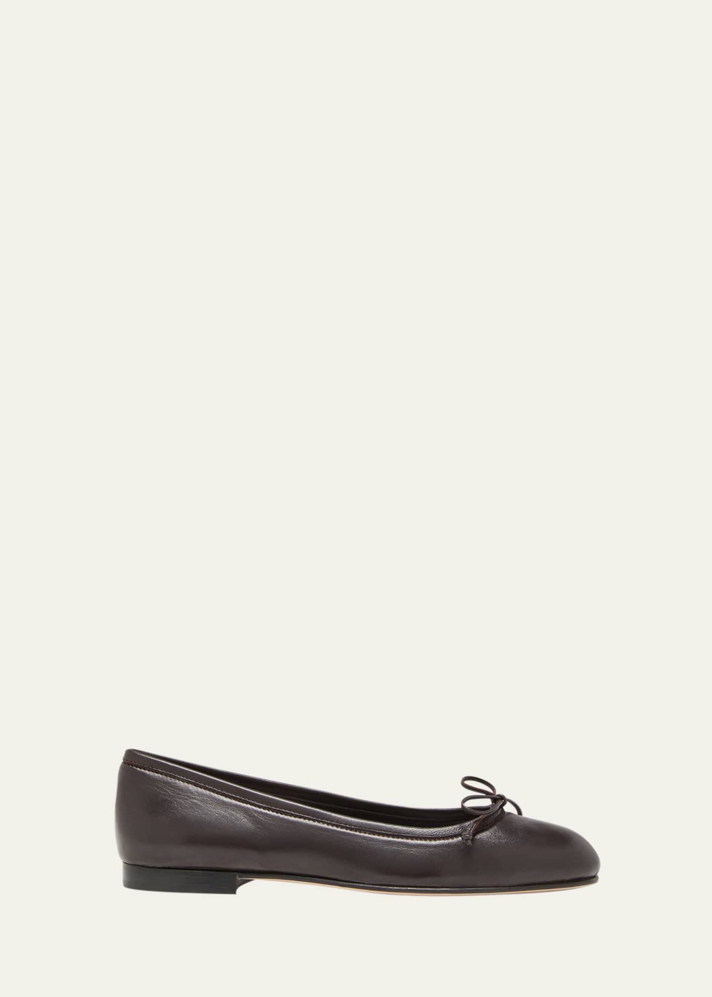 Manolo Blahnik Veralli Leather Bow Ballerina Flats Image 1 of 3
