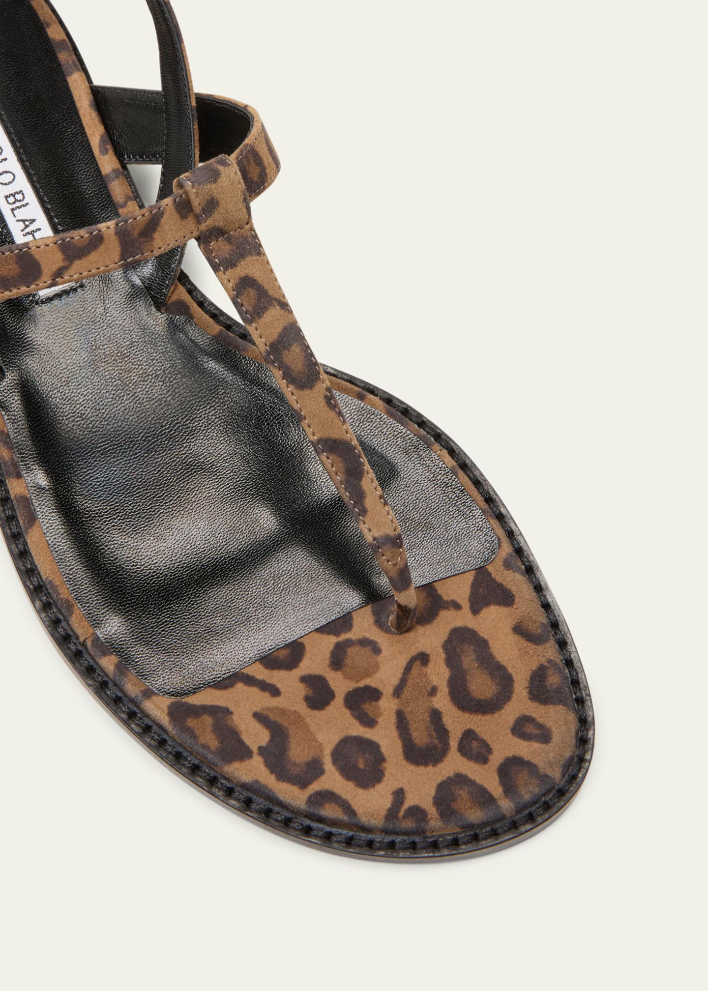 Sandales à Talons Manolo Blahnik - Imprimé Léopard Brun/beige - Taille 40.5 - Très Haut - Neuf Sans Emballage