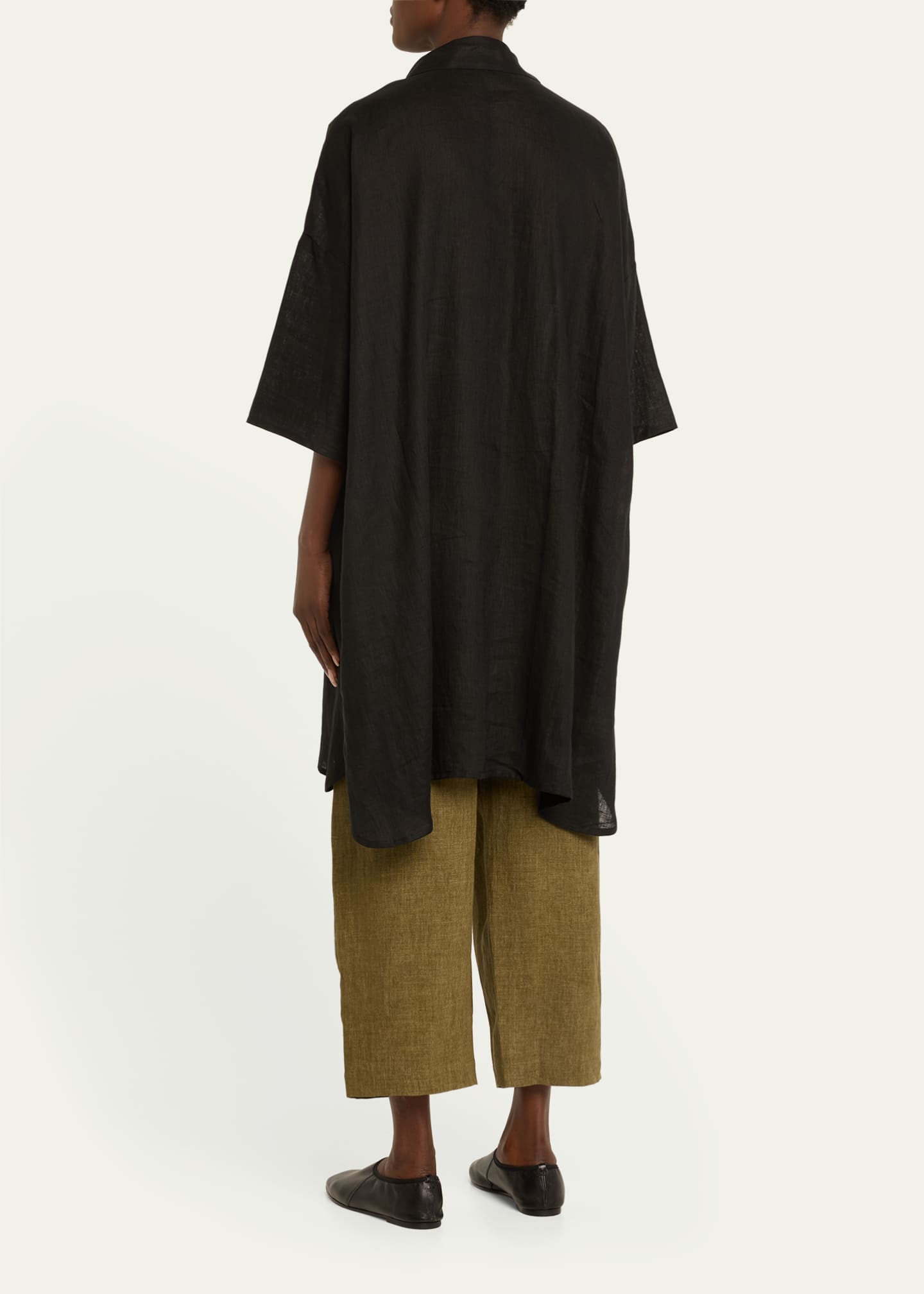Eskandar Sloped-Shoulder Wide A-Line Short-Sleeve Shirt With Collar (Very Long) Image 3 of 5