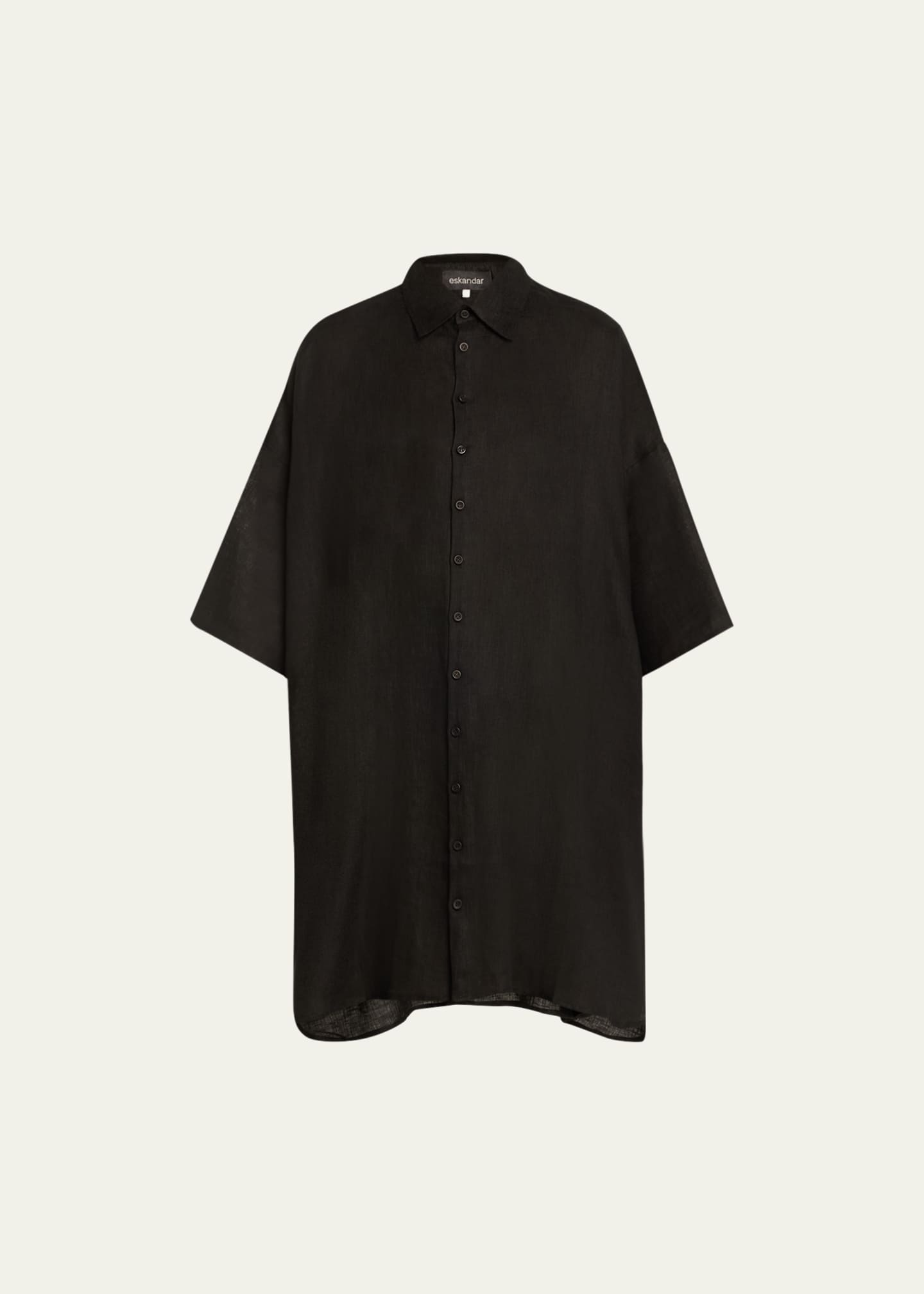Eskandar Sloped-Shoulder Wide A-Line Short-Sleeve Shirt With Collar (Very Long) Image 1 of 5