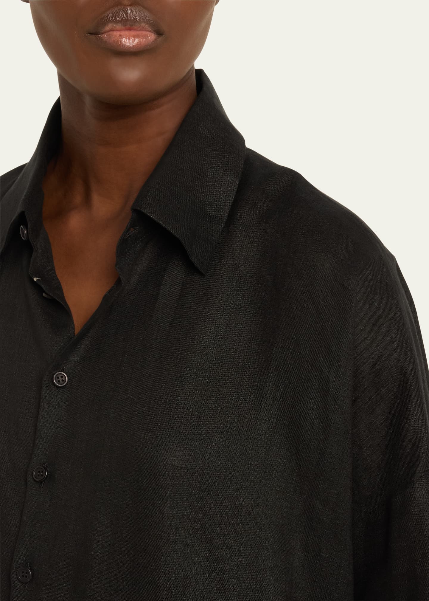Eskandar Sloped-Shoulder Wide A-Line Short-Sleeve Shirt With Collar (Very Long) Image 5 of 5