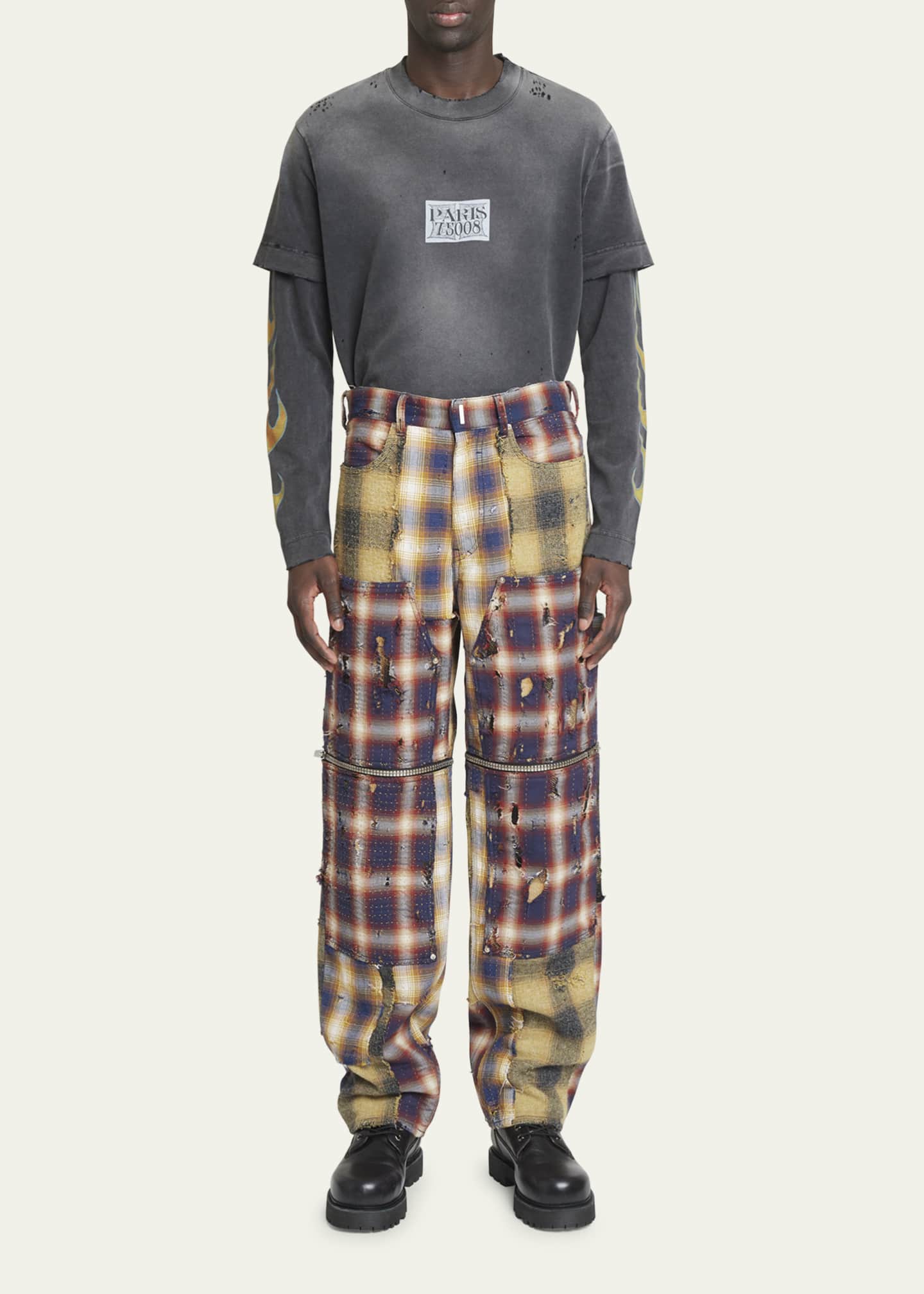 Patchwork plaid pants deals