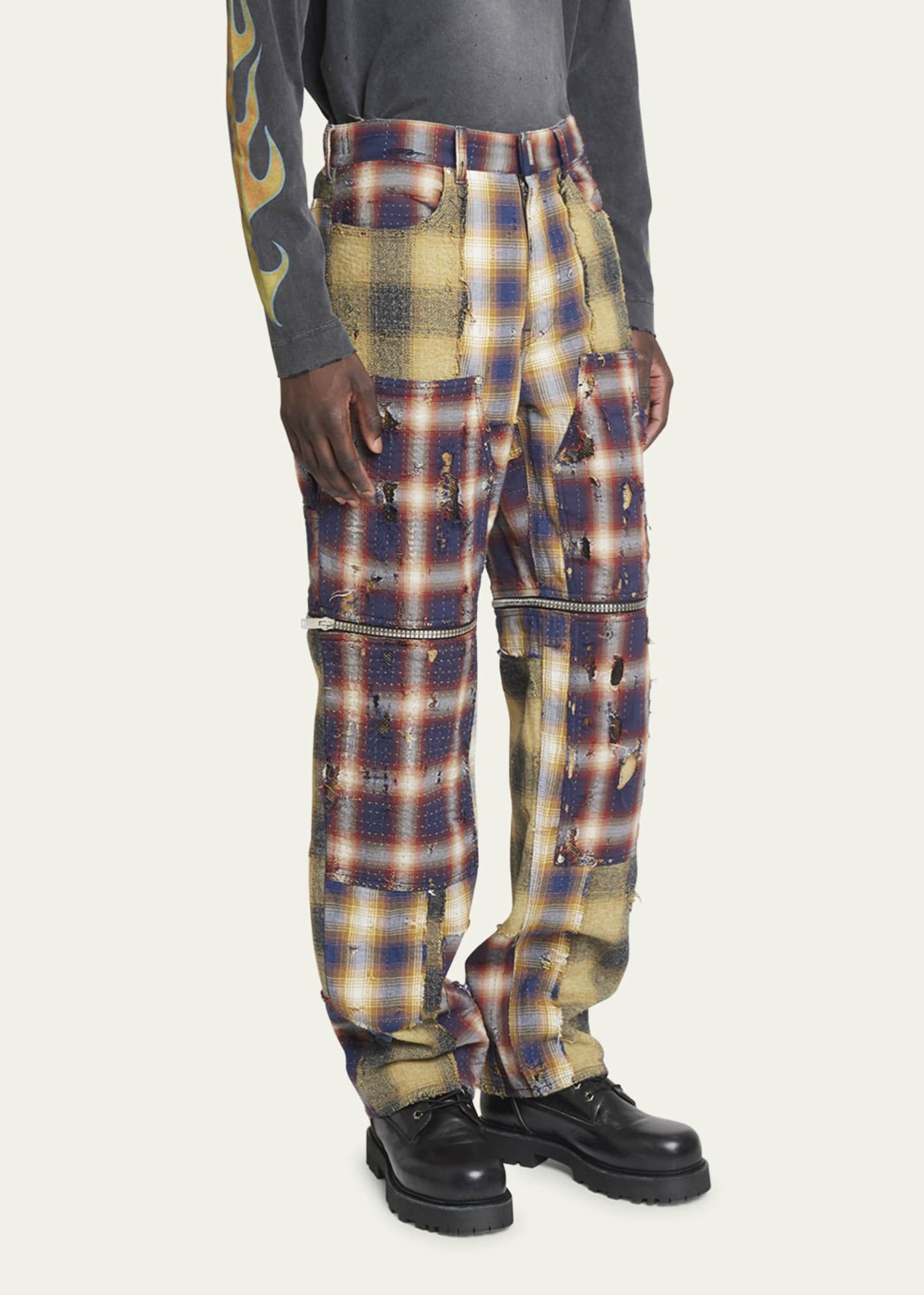Givenchy Men s Distressed Patchwork Plaid Pants