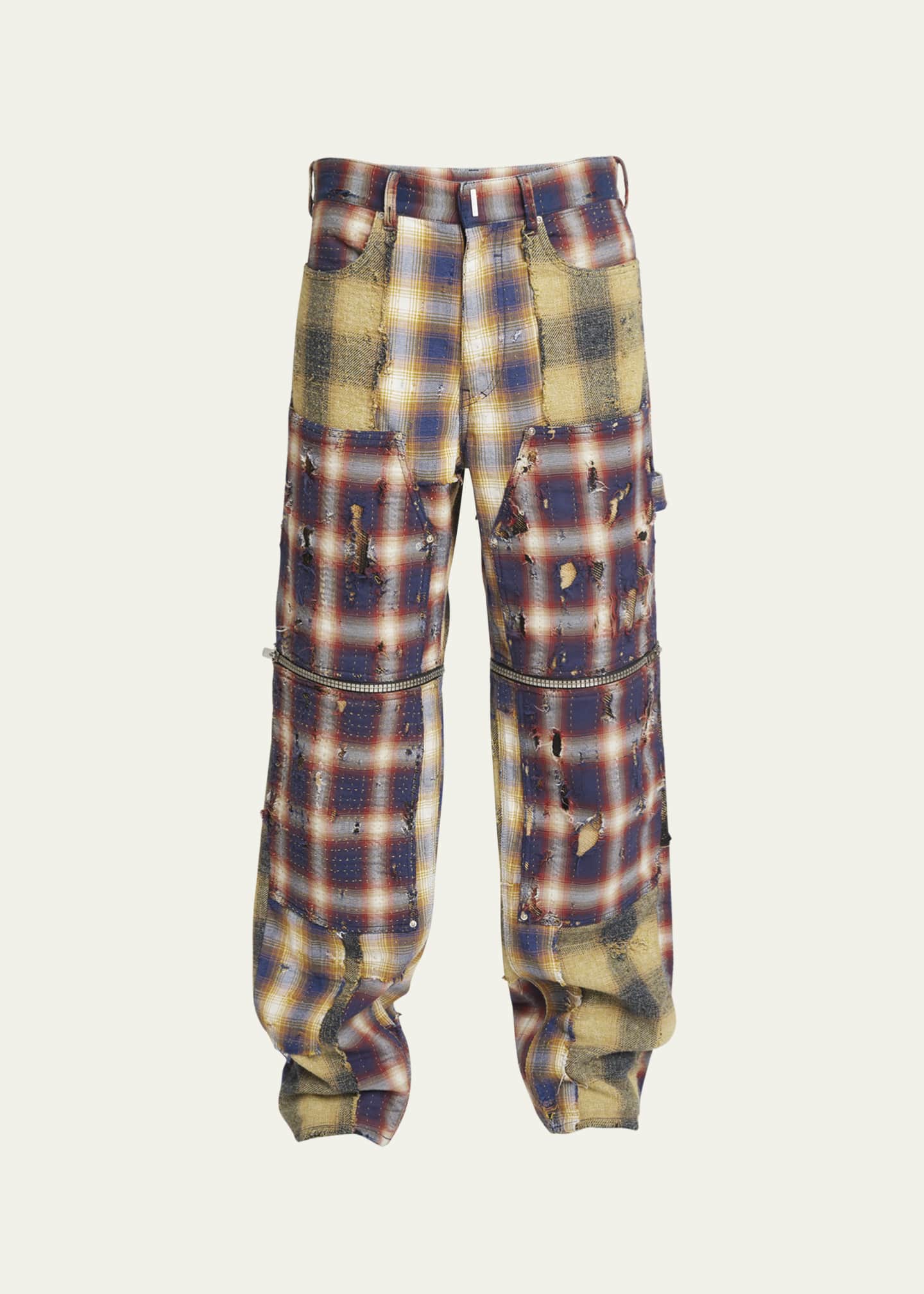 Patchwork plaid pants mens online