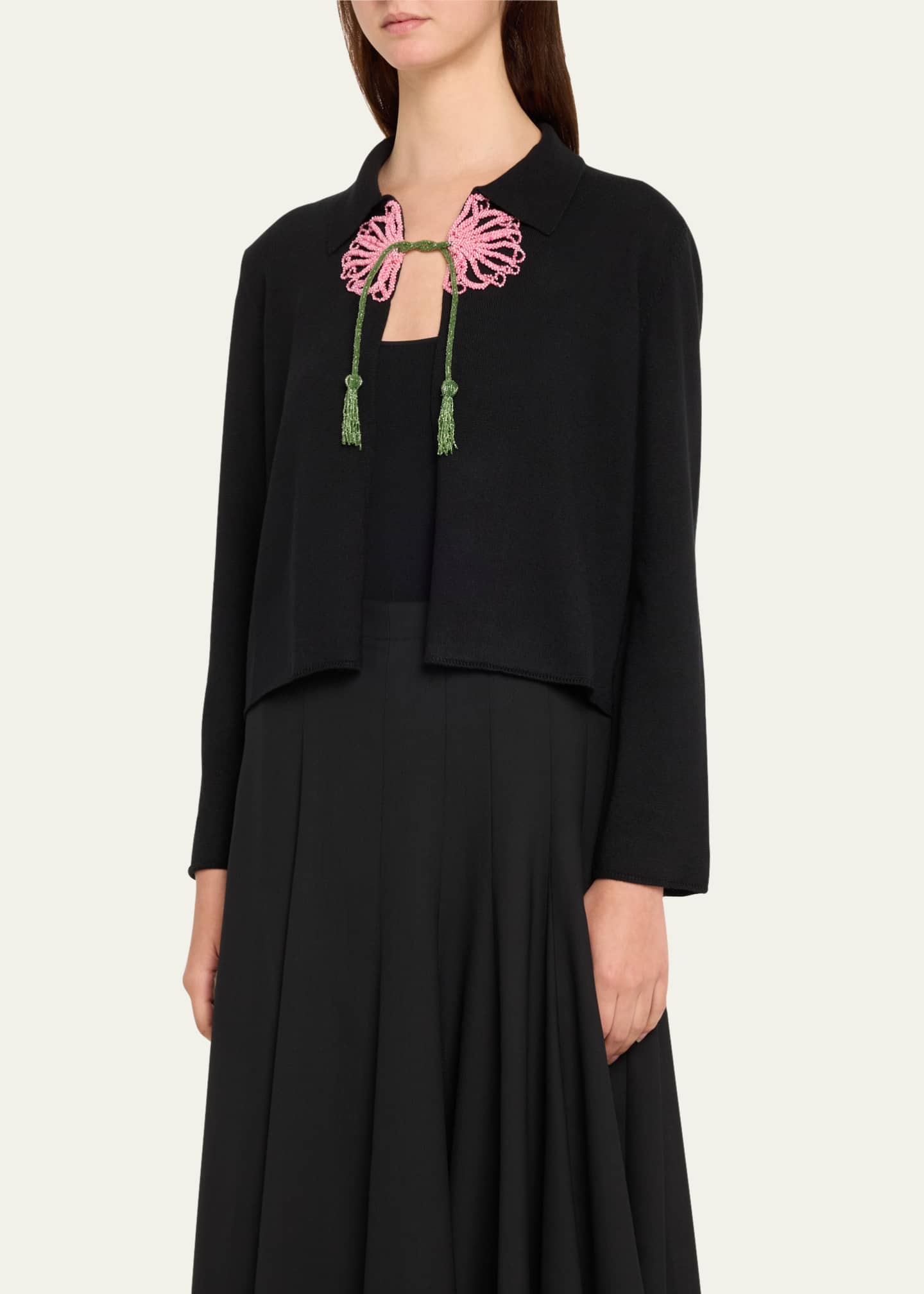 Bode Abilene Beaded Flower Wool Cardigan - Bergdorf Goodman