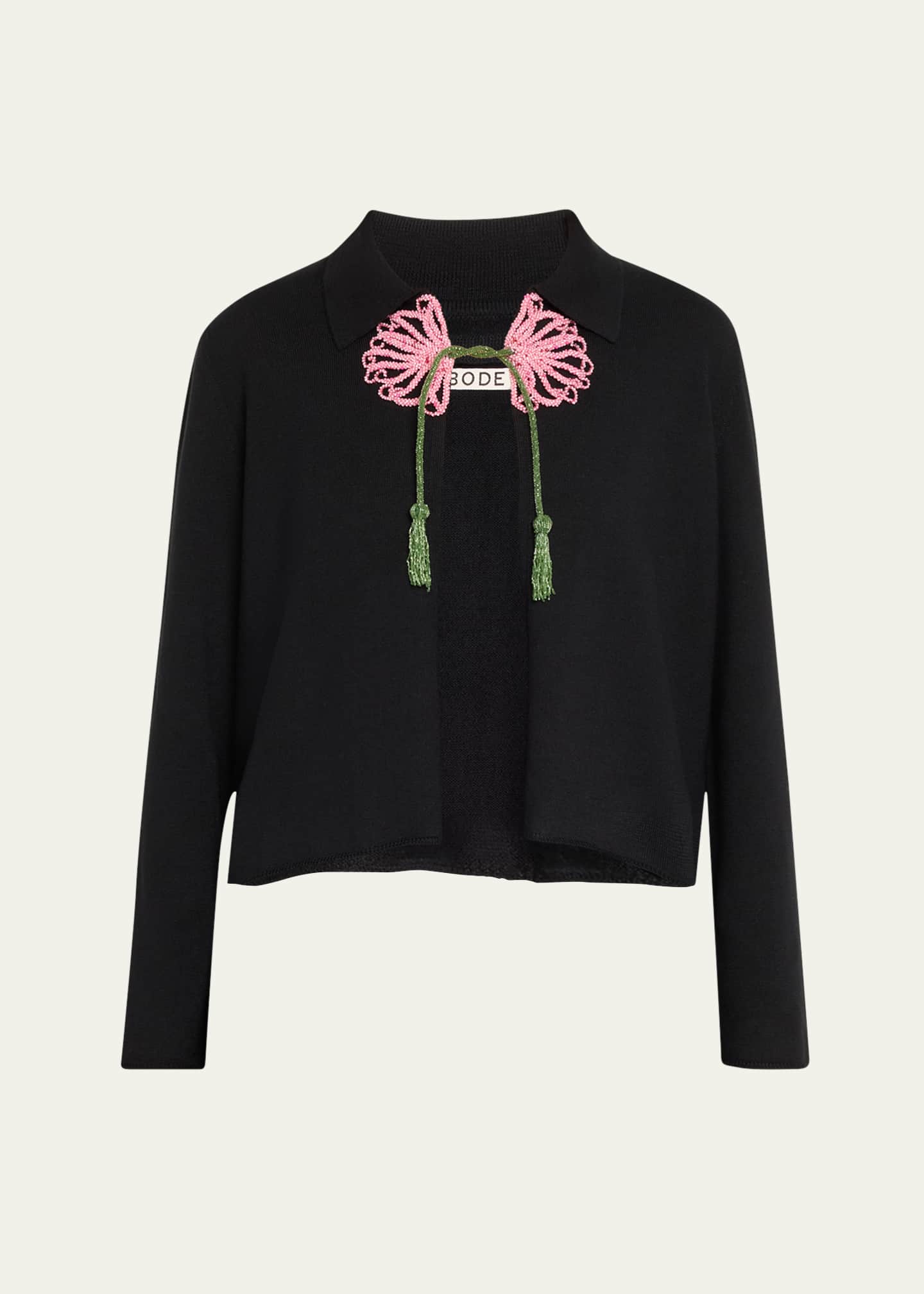 Bode Abilene Beaded Flower Wool Cardigan - Bergdorf Goodman