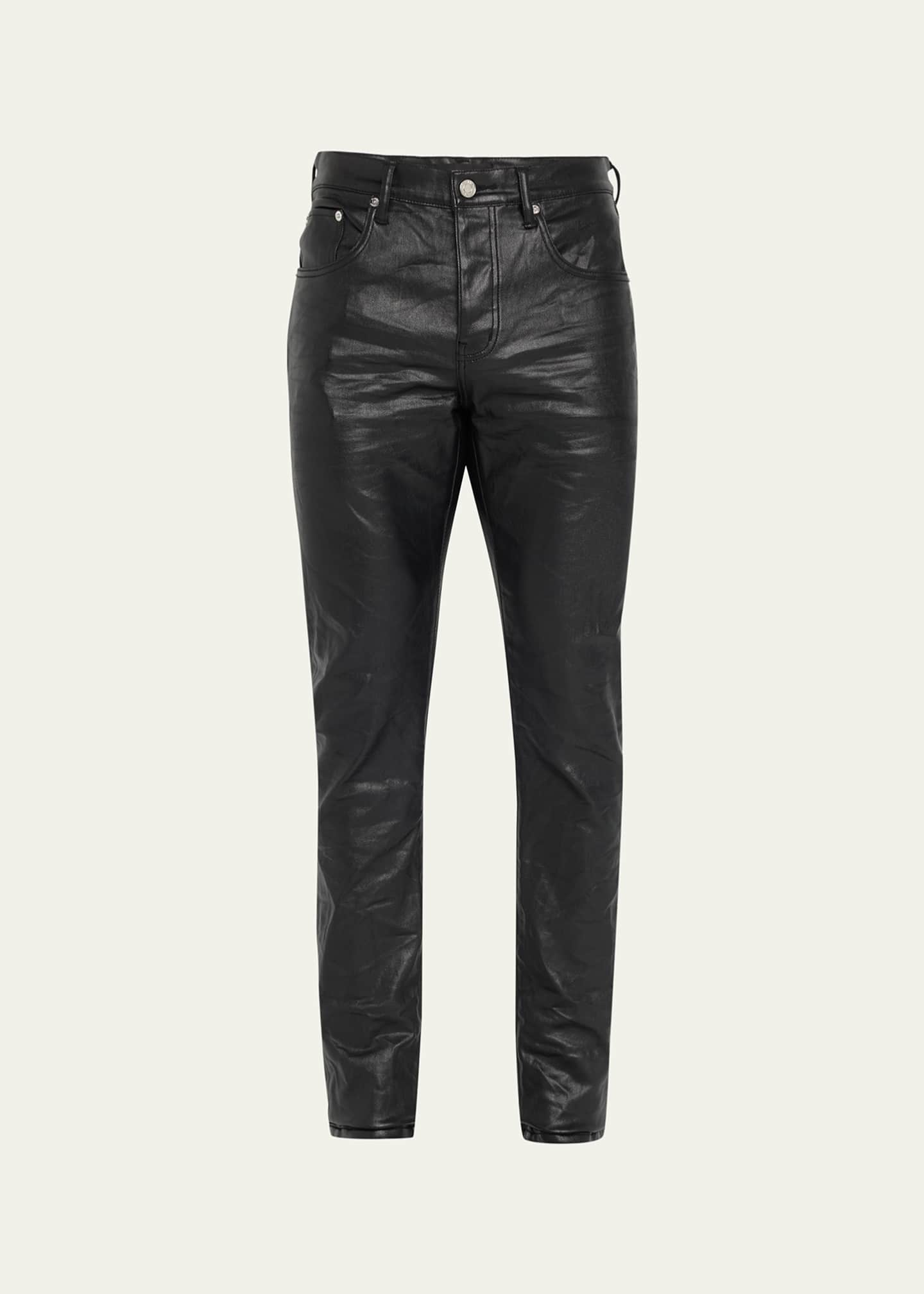 Men's Black Real Leather Skinny Jeans