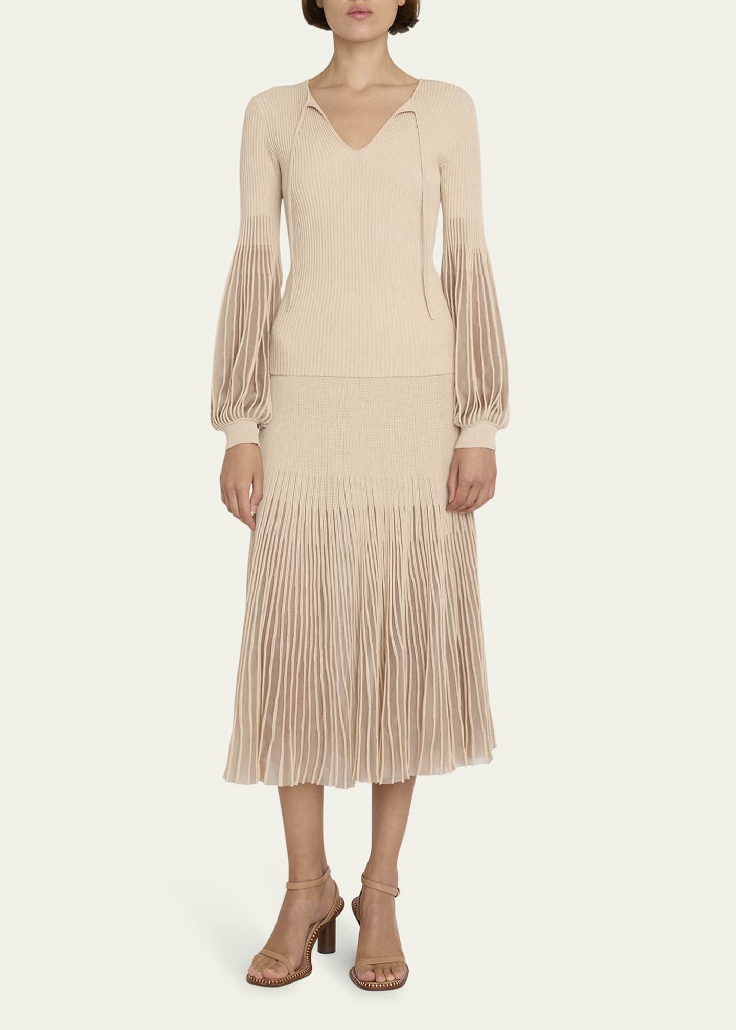 Ulla Johnson Lenora PuffSleeve RibKnit SplitNeck Top Bergdorf Goodman