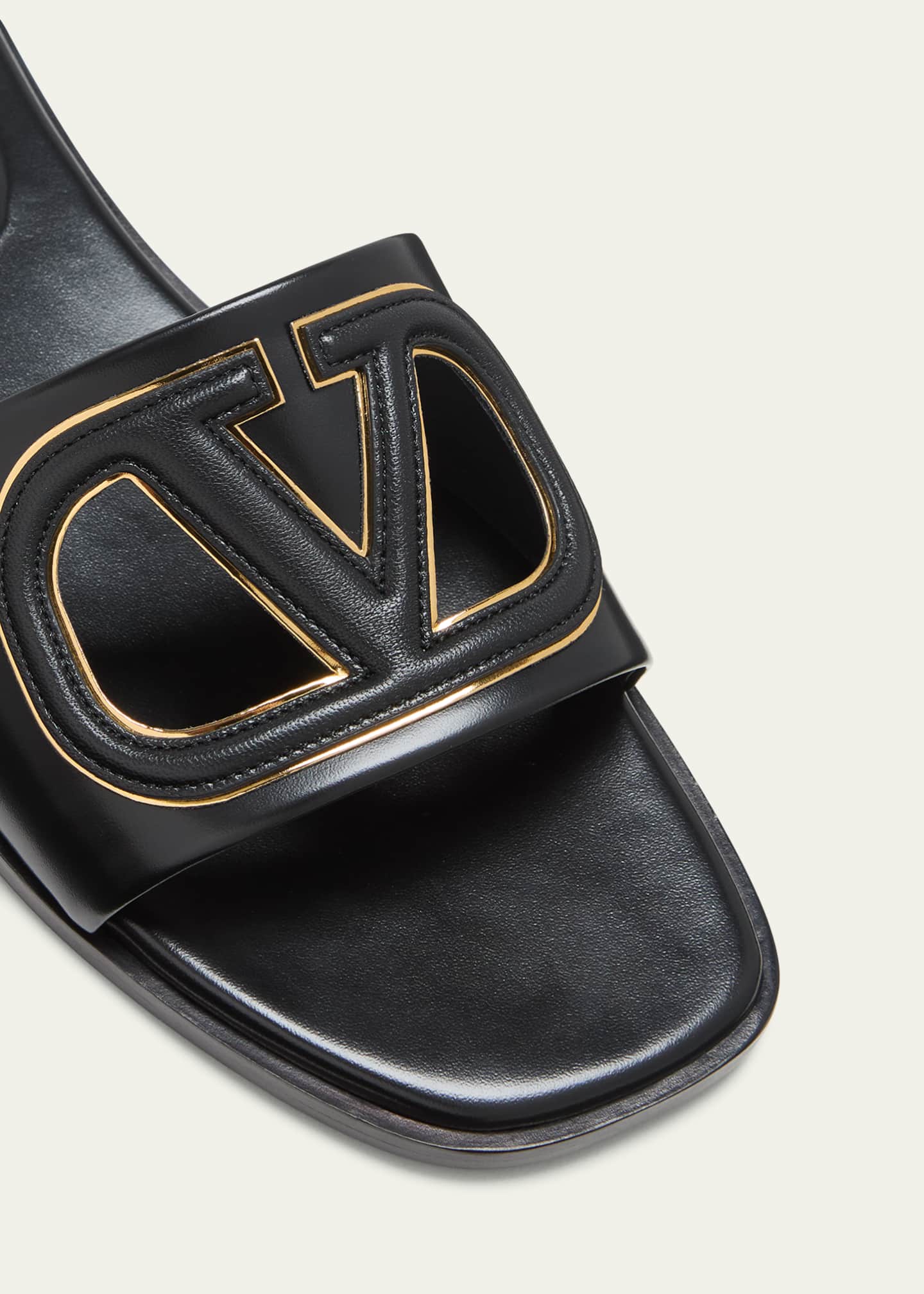 Valentino Garavani VLogo Leather Cutout Flat Slide Sandals - Bergdorf ...
