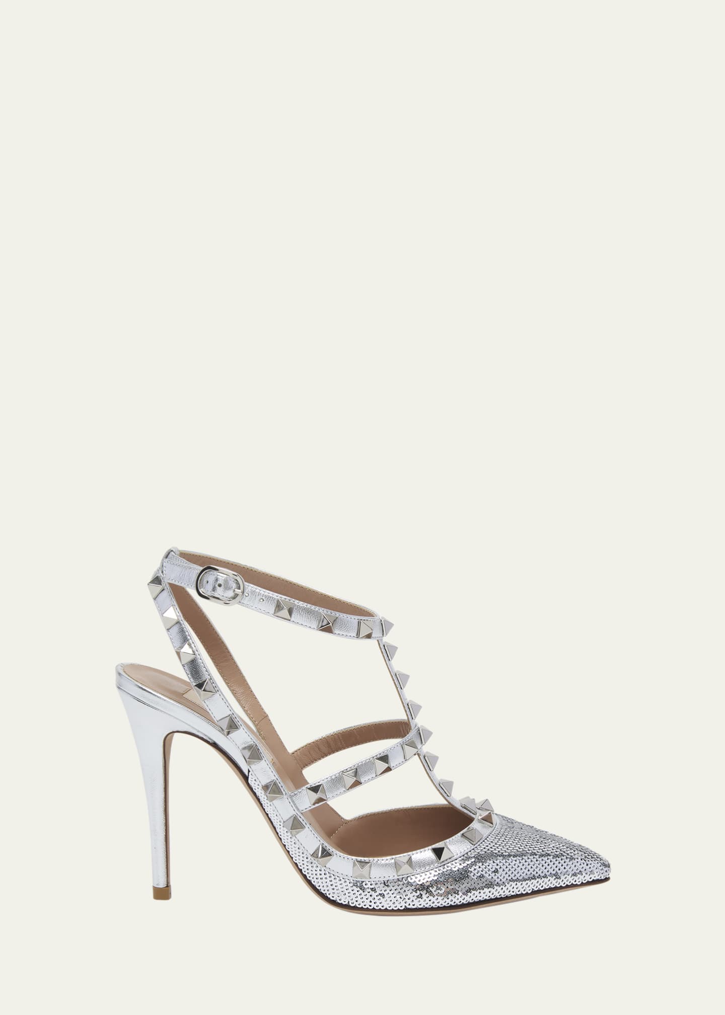 Valentino Garavani Rockstud Metallic Sequin T Strap Pumps