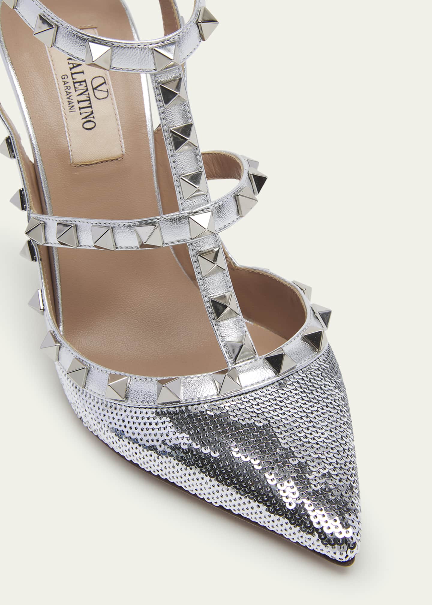 Valentino Garavani Rockstud Metallic Sequin T Strap Pumps