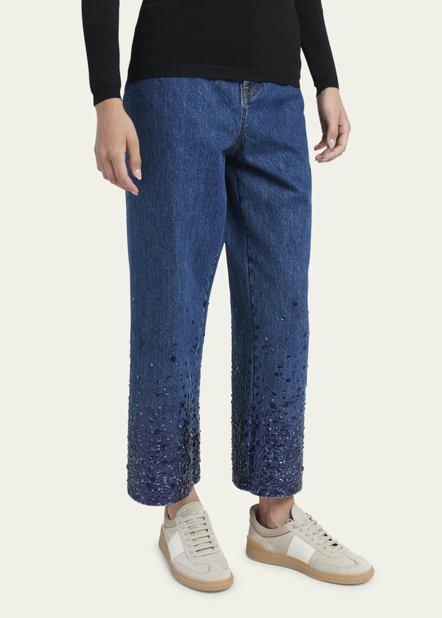 Valentino Garavani Super Flare V-Logo Chain Denim Pants - Bergdorf