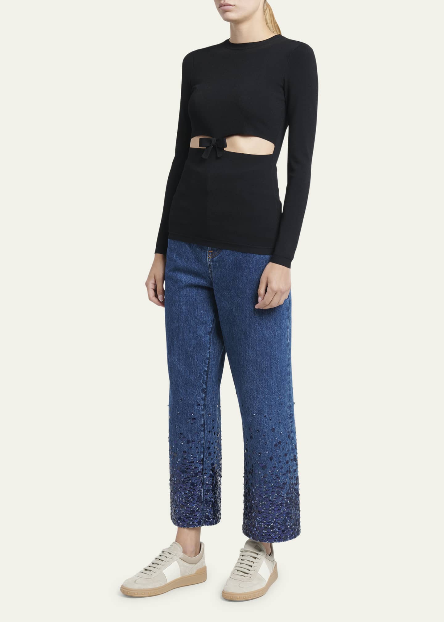 Valentino GARAVANI Denim Effect Jacquard and Leather ONE