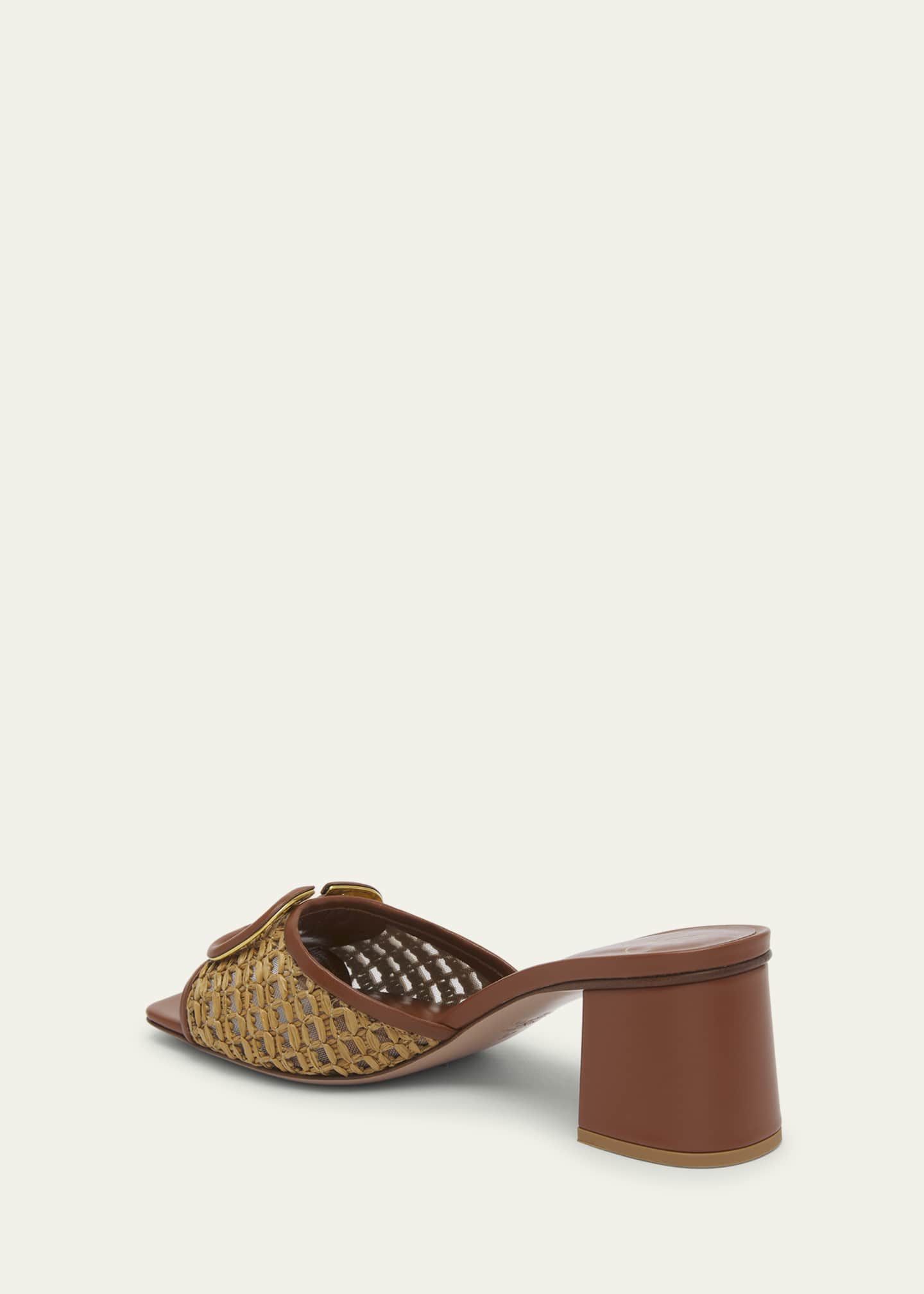 Vlogo Cut-Out Slide 20 Gold Calfskin Beige Sole Raffia