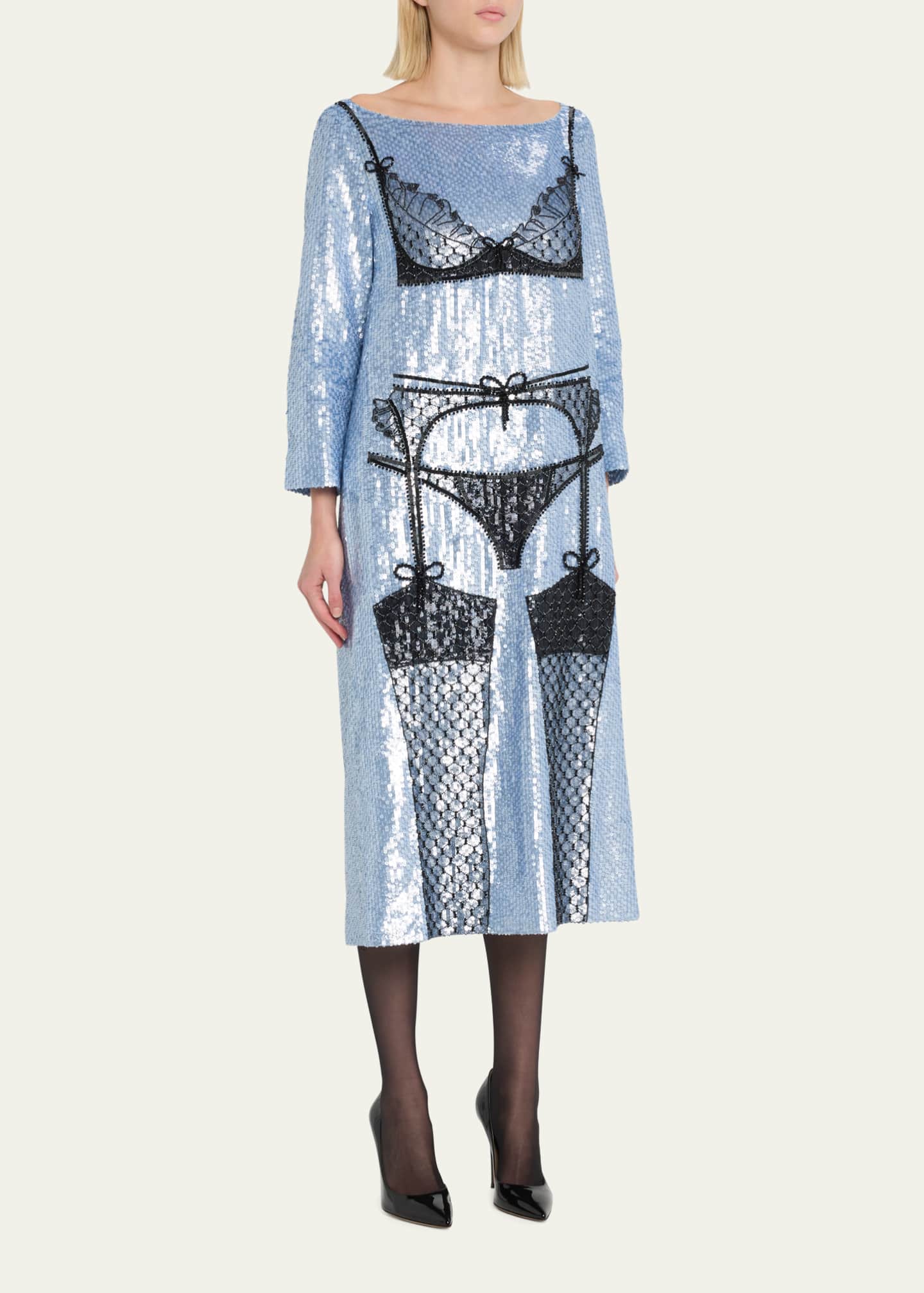 Wiederhoeft Lingerie BeadEmbroidered Sequined Midi Dress Bergdorf