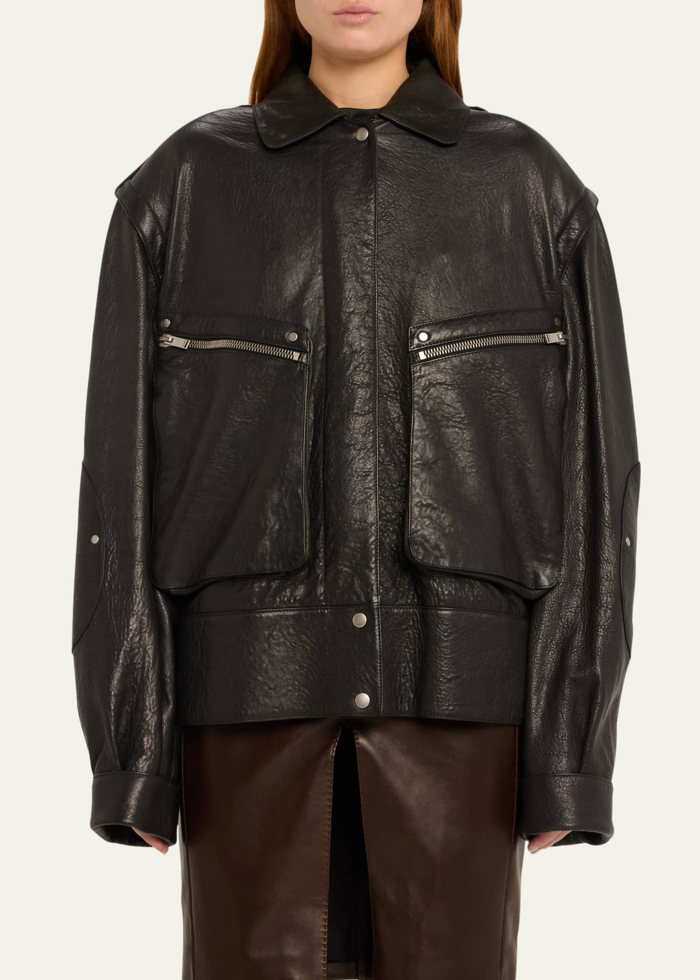Saint Laurent Leather Zip Cargo Pocket Jacket - Bergdorf Goodman