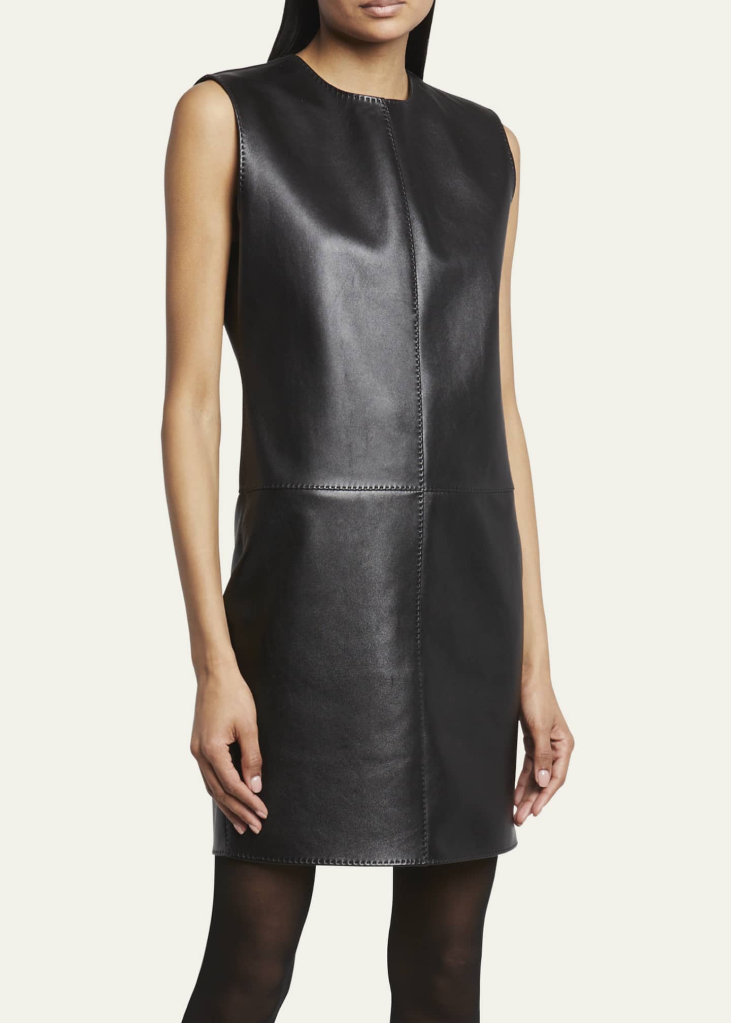Saint Laurent Leather Shift Mini Dress - Bergdorf Goodman