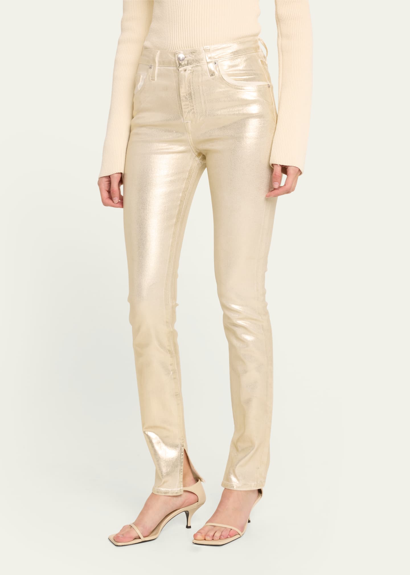 SIMKHAI Rae Gold Foil High-Rise Ankle Skinny Jeans - Bergdorf Goodman